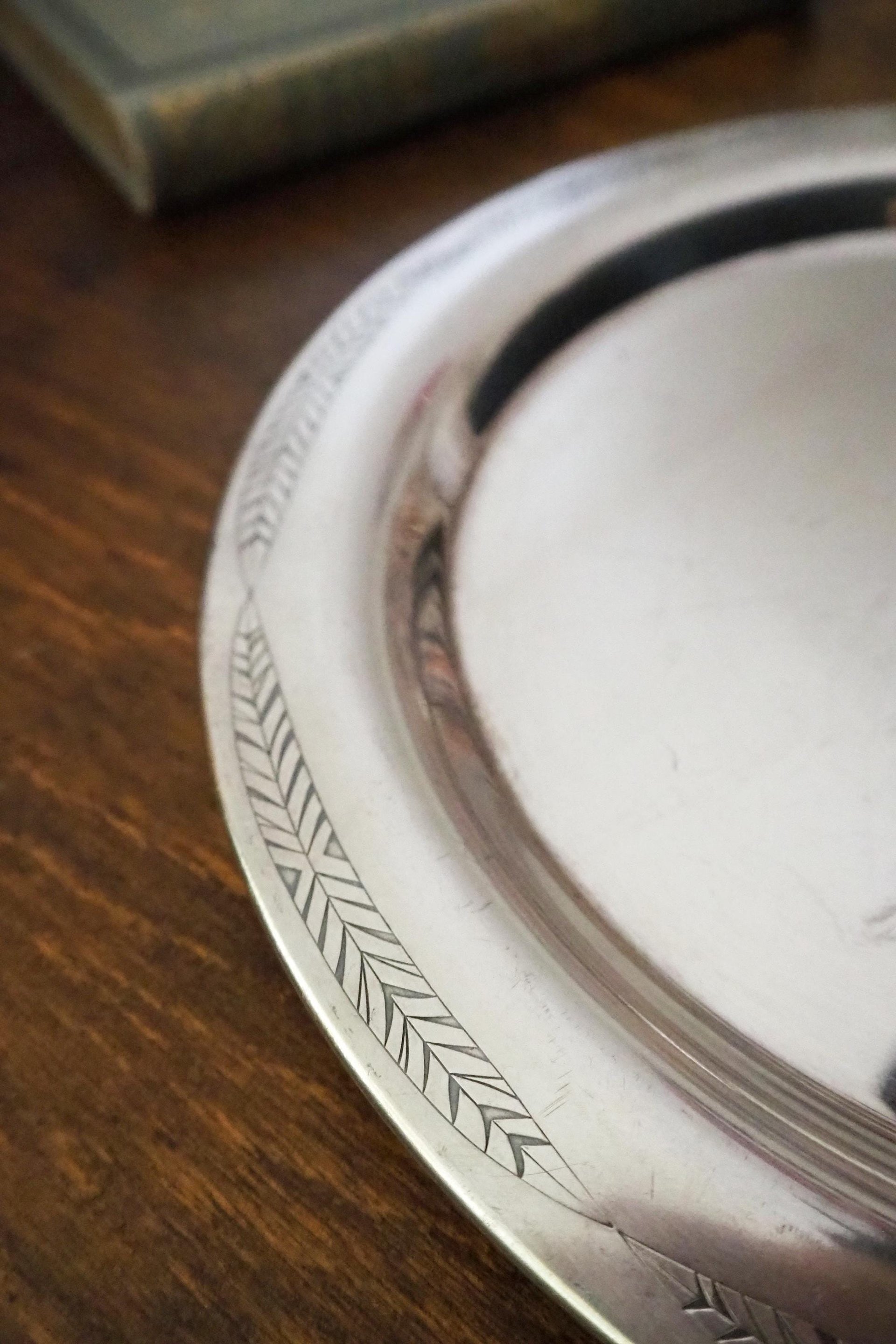 Vintage alpacca silver tray | Alpacca silver platter | Vintage serving tray | Engraved silver tray | Made in Finland