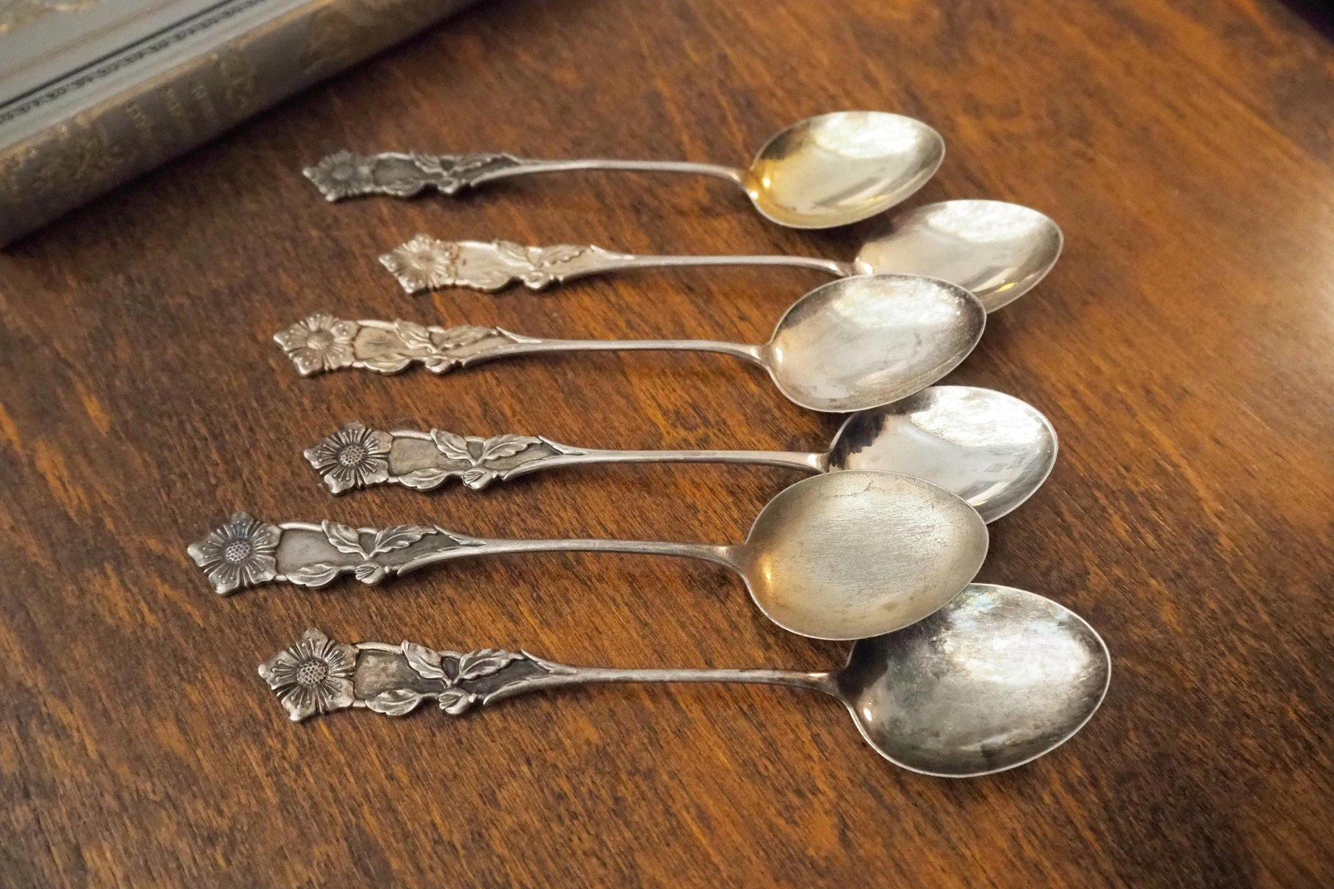 Set of six large vintage teaspoons | Large alpacca silver teaspoons | Matching teaspoons | Floral teaspoon set | Vintage alpacca teaspoons