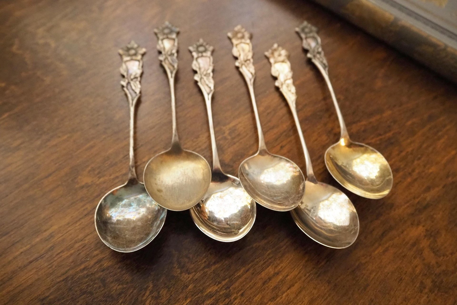 Set of six large vintage teaspoons | Large alpacca silver teaspoons | Matching teaspoons | Floral teaspoon set | Vintage alpacca teaspoons