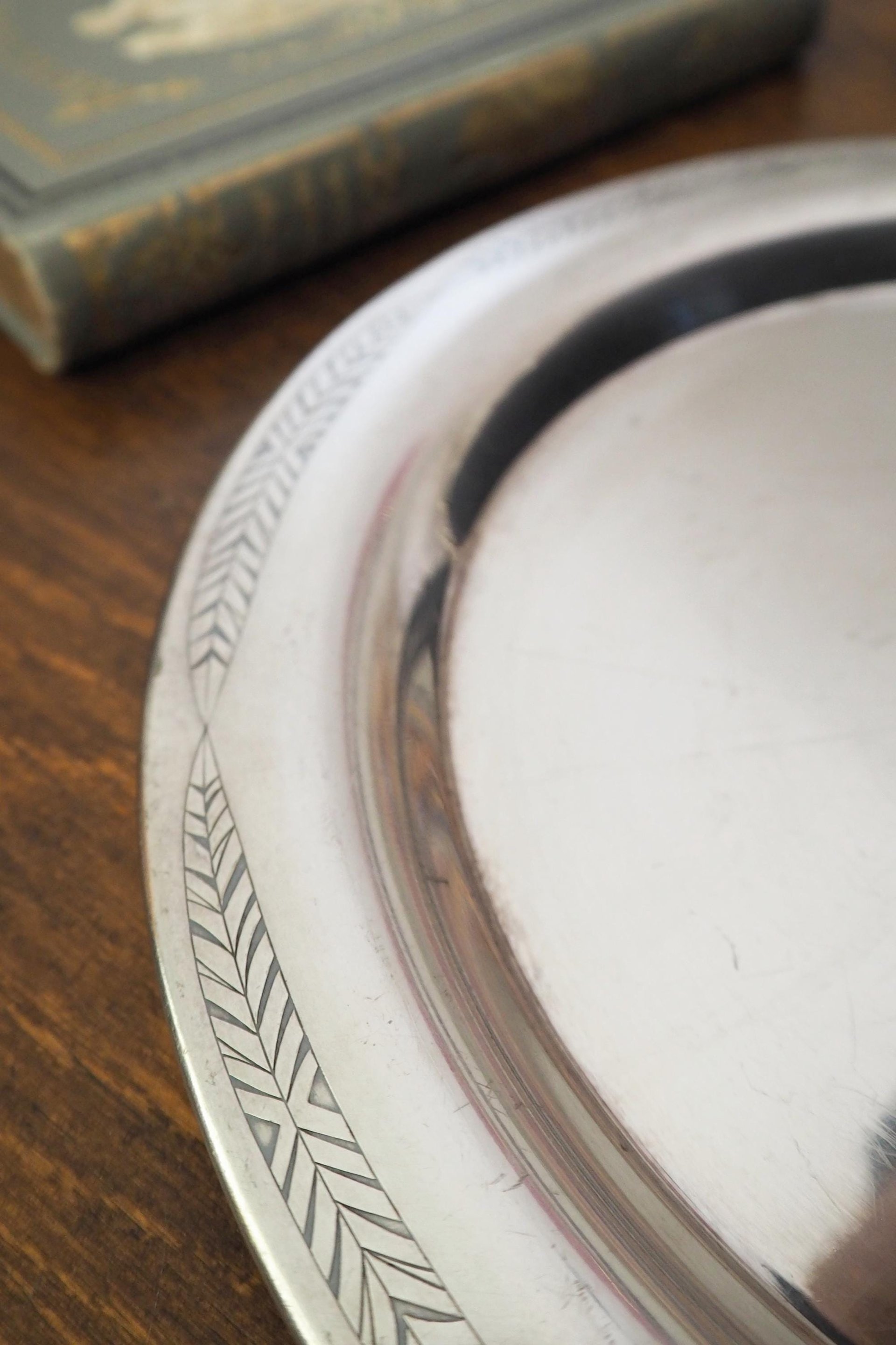 Vintage alpacca silver tray | Alpacca silver platter | Vintage serving tray | Engraved silver tray | Made in Finland