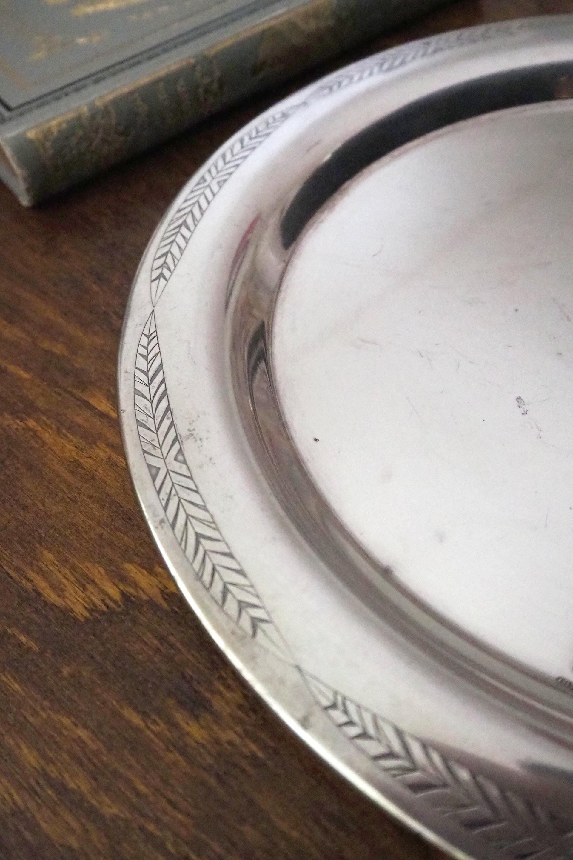 Vintage alpacca silver tray | Alpacca silver platter | Vintage serving tray | Engraved silver tray | Made in Finland