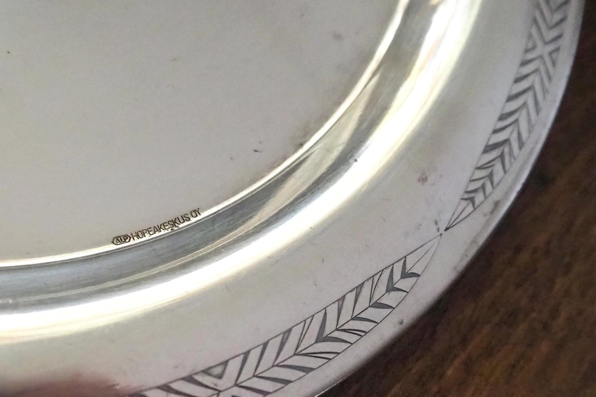 Vintage alpacca silver tray | Alpacca silver platter | Vintage serving tray | Engraved silver tray | Made in Finland