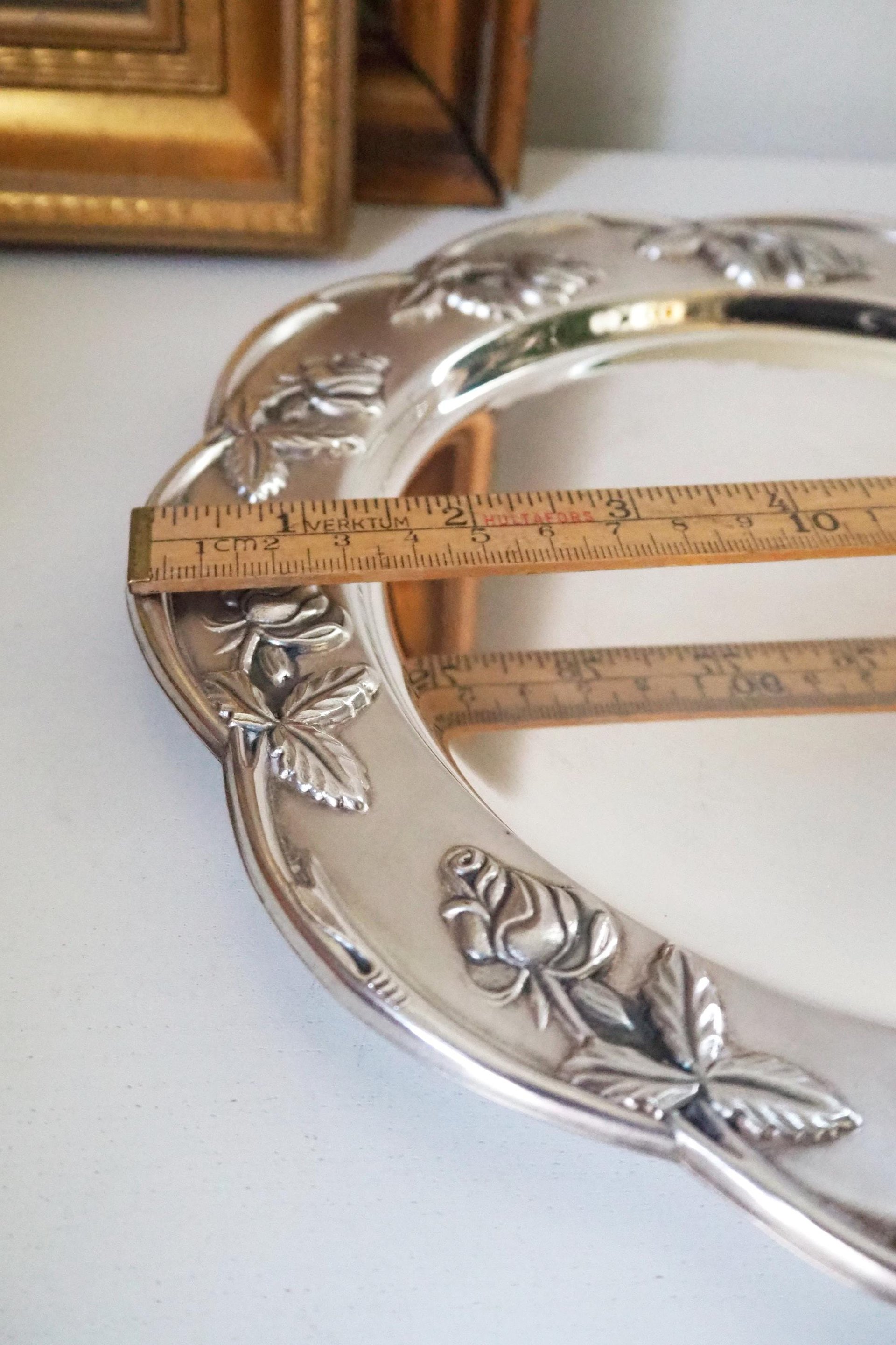 Vintage alpacca silver plate | Alpacca silver platter | Vintage silver plate | Alpacca plate with rose ornament | Floral silver plate