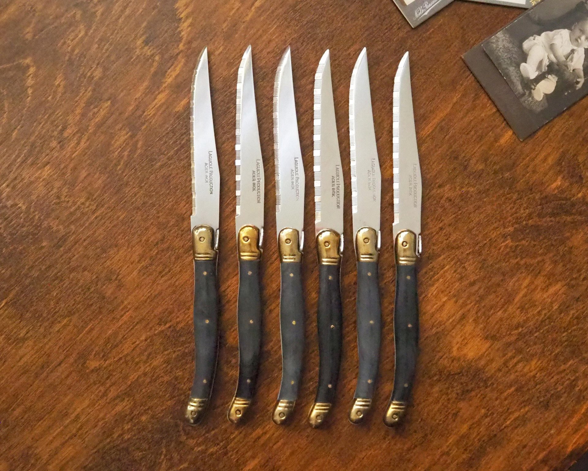 Set of six vintage steak knives | Vintage Laguiole knives | Vintage stainless steel knives | Vintage steak knife set | Acier Inox