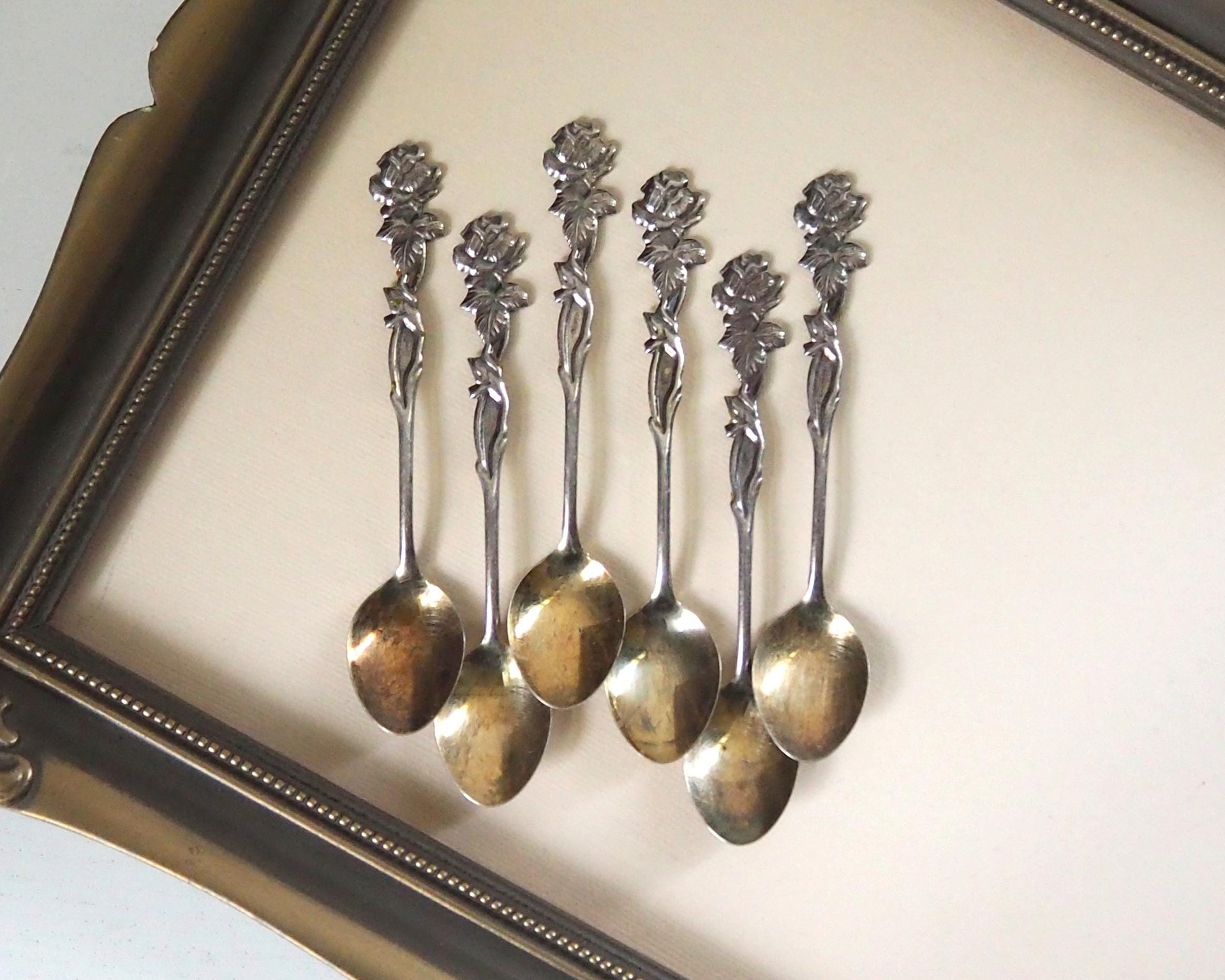 Set of six vintage teaspoons | Vintage alpacca silver teaspoons | Vintage teaspoons | Rose teaspoon set | Vintage alpacca teaspoons