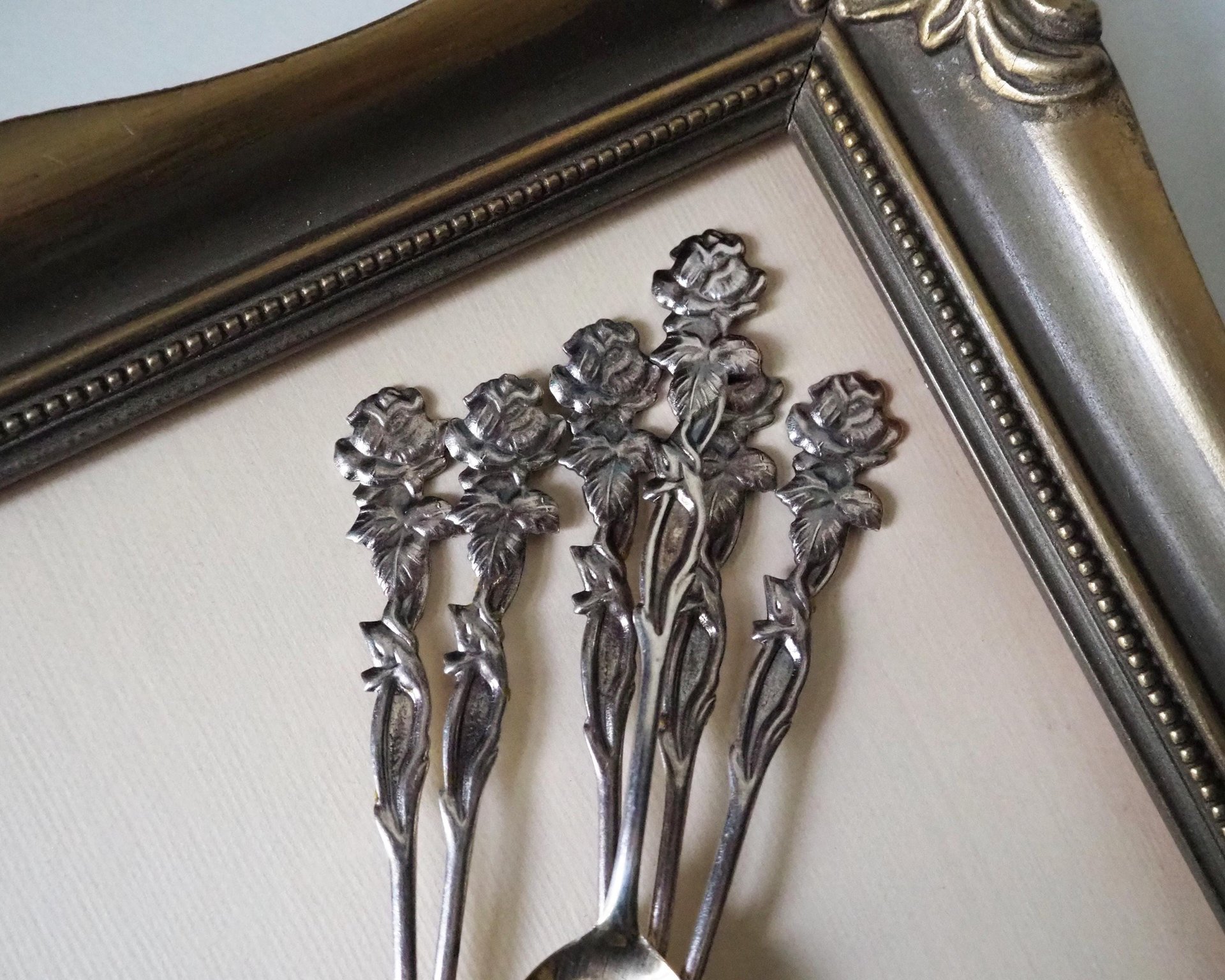 Set of six vintage teaspoons | Vintage alpacca silver teaspoons | Vintage teaspoons | Rose teaspoon set | Vintage alpacca teaspoons