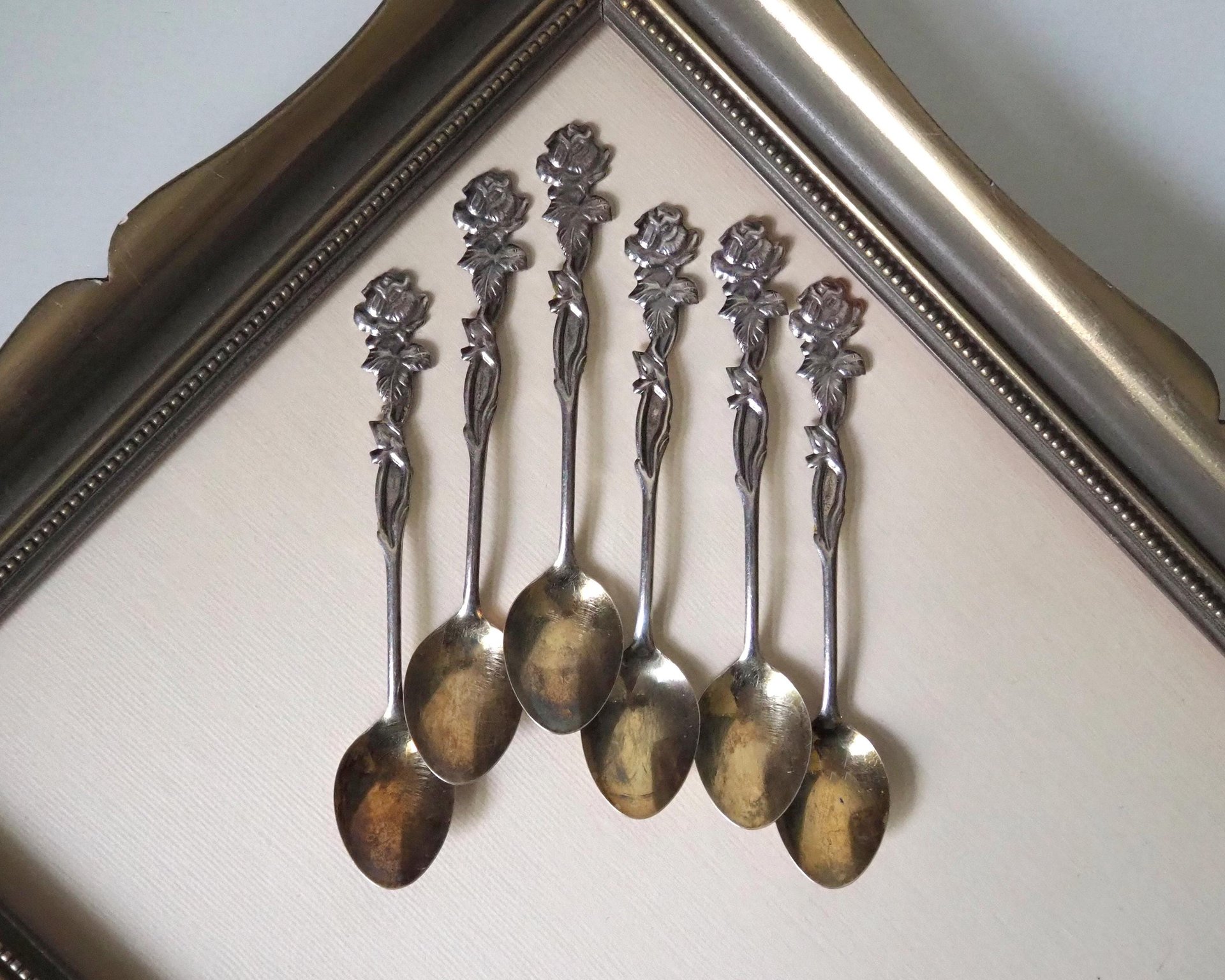 Set of six vintage teaspoons | Vintage alpacca silver teaspoons | Vintage teaspoons | Rose teaspoon set | Vintage alpacca teaspoons