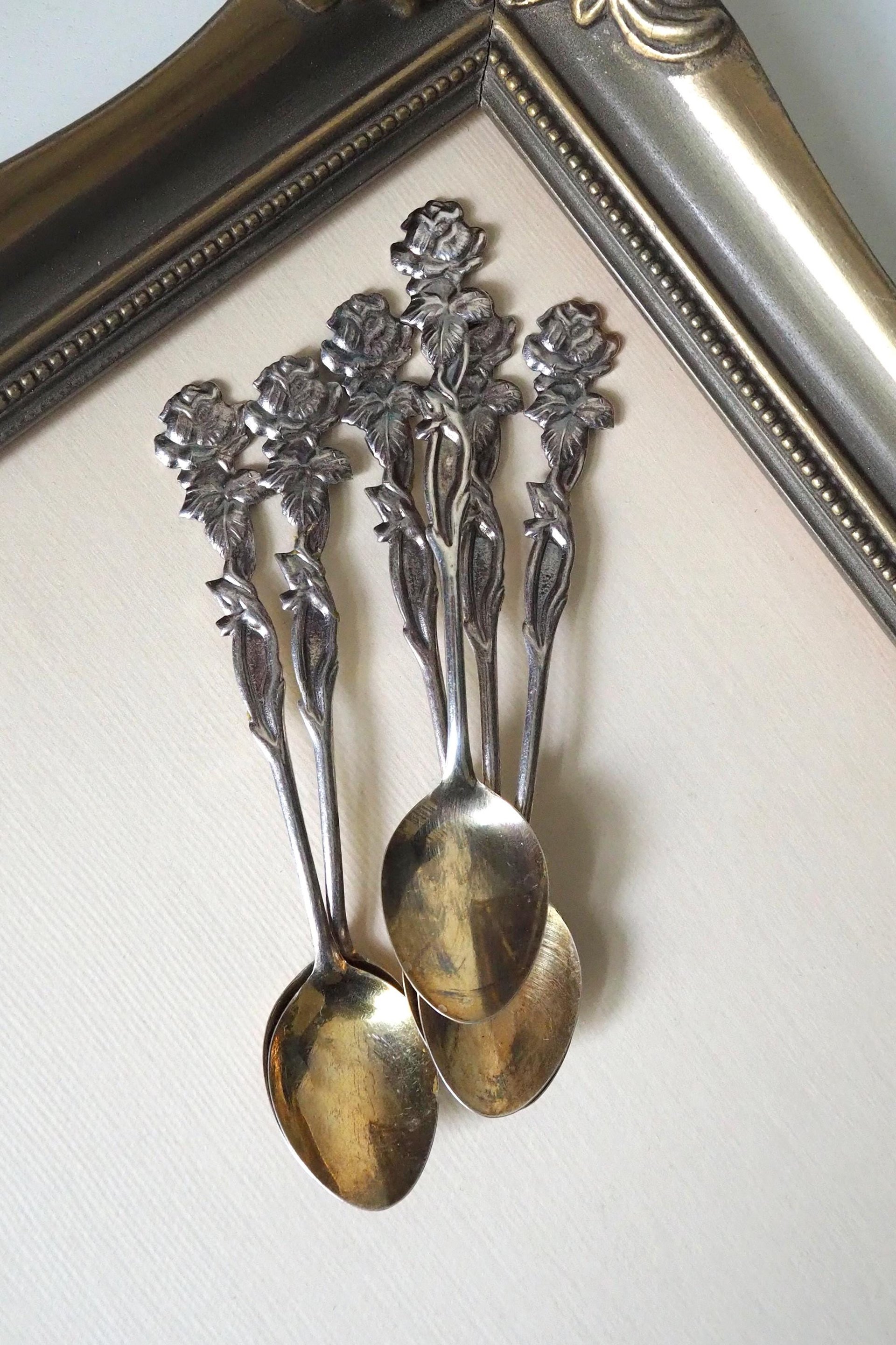 Set of six vintage teaspoons | Vintage alpacca silver teaspoons | Vintage teaspoons | Rose teaspoon set | Vintage alpacca teaspoons