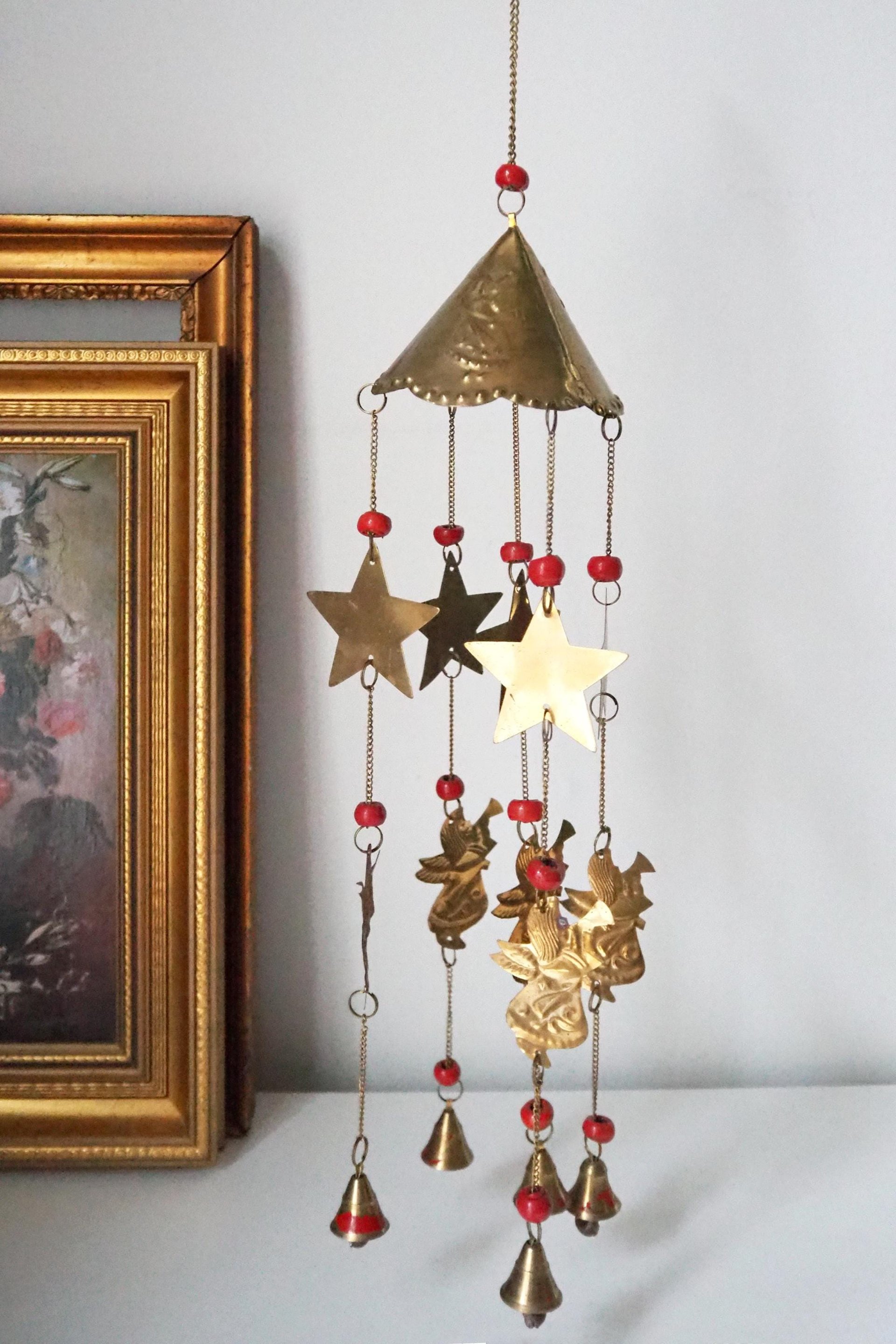Vintage wind chime | Vintage brass wind chime | Brass wind chime | Angel wind chime with bells | Vintage Christmas decor