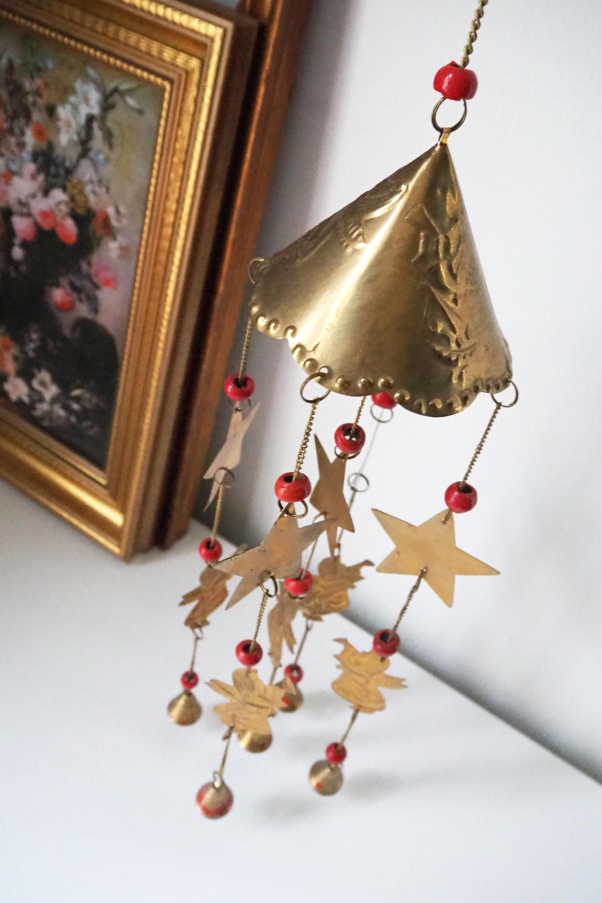 Vintage wind chime | Vintage brass wind chime | Brass wind chime | Angel wind chime with bells | Vintage Christmas decor