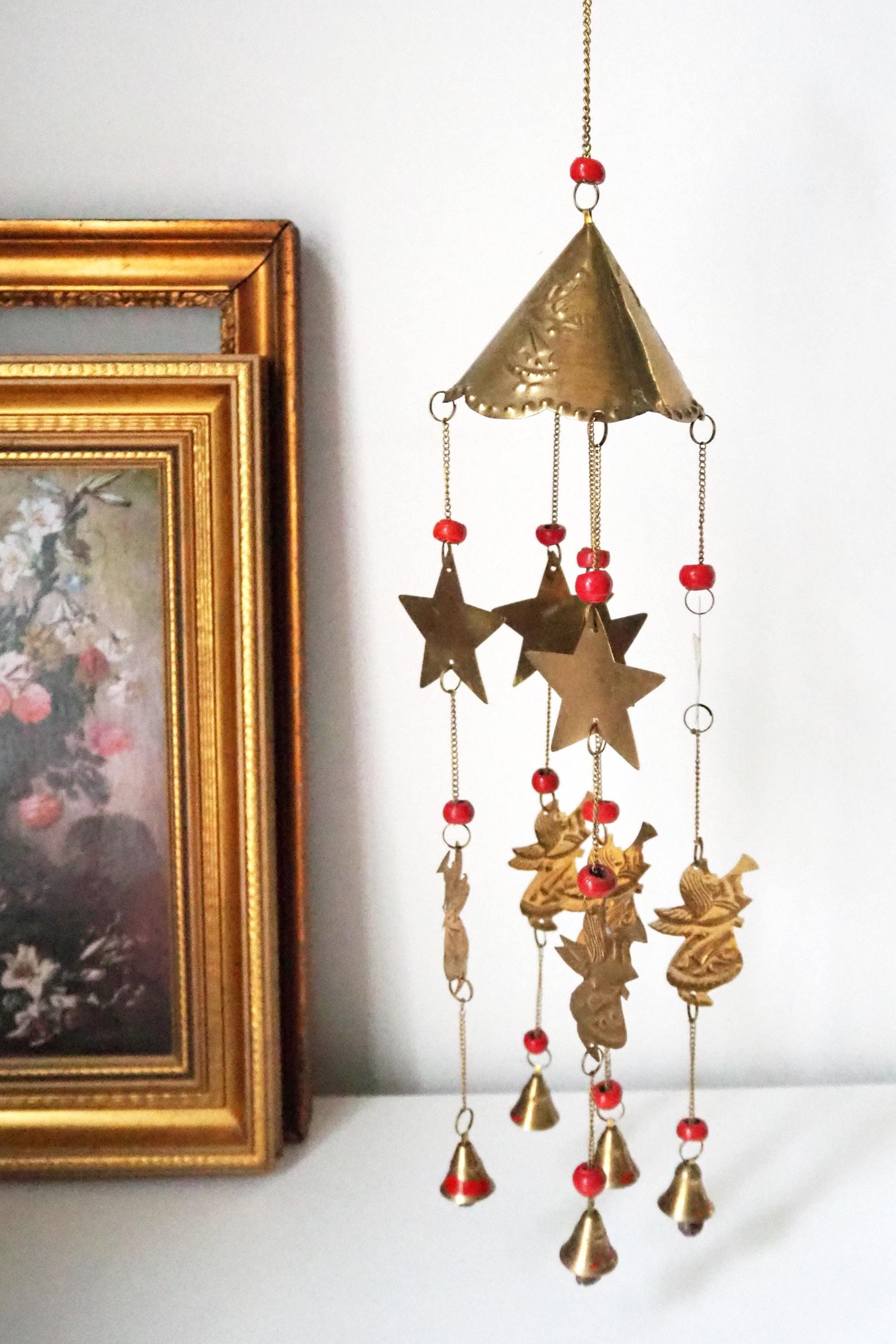 Vintage wind chime | Vintage brass wind chime | Brass wind chime | Angel wind chime with bells | Vintage Christmas decor
