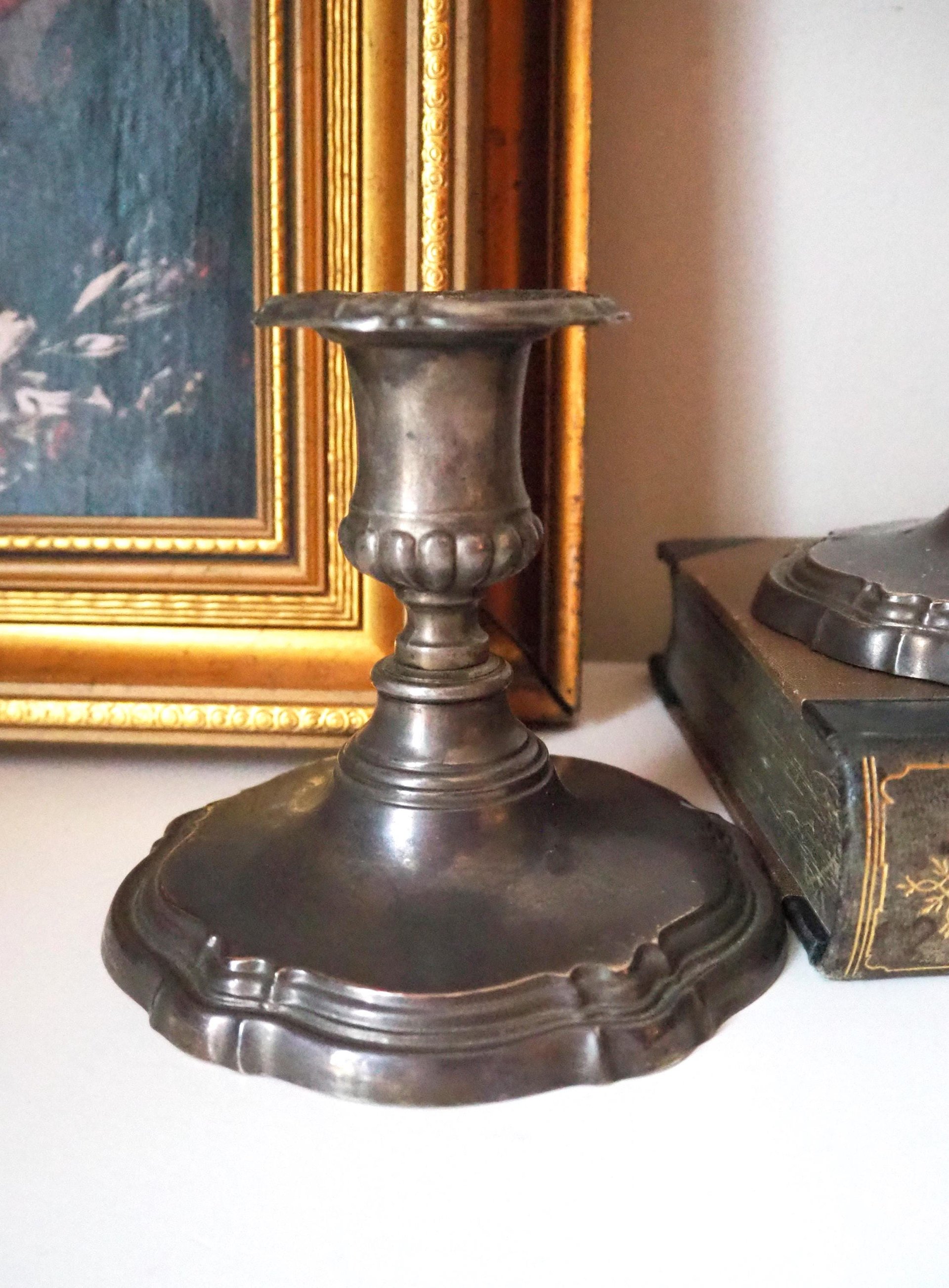 Set of two vintage candlestick holders | Silver plated candlestick holders | Large silver candlestick holders | Vintage candle holders