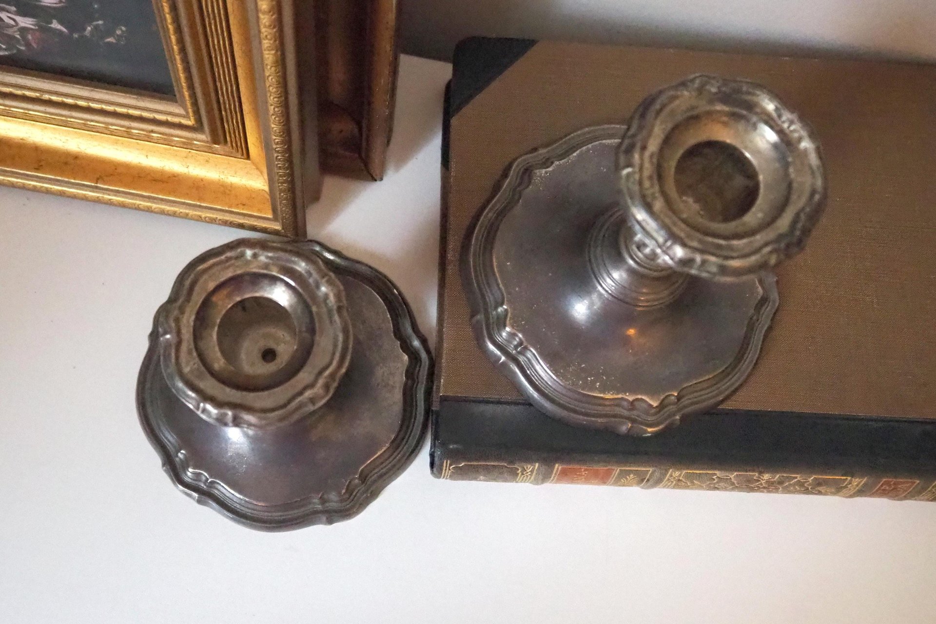 Set of two vintage candlestick holders | Silver plated candlestick holders | Large silver candlestick holders | Vintage candle holders