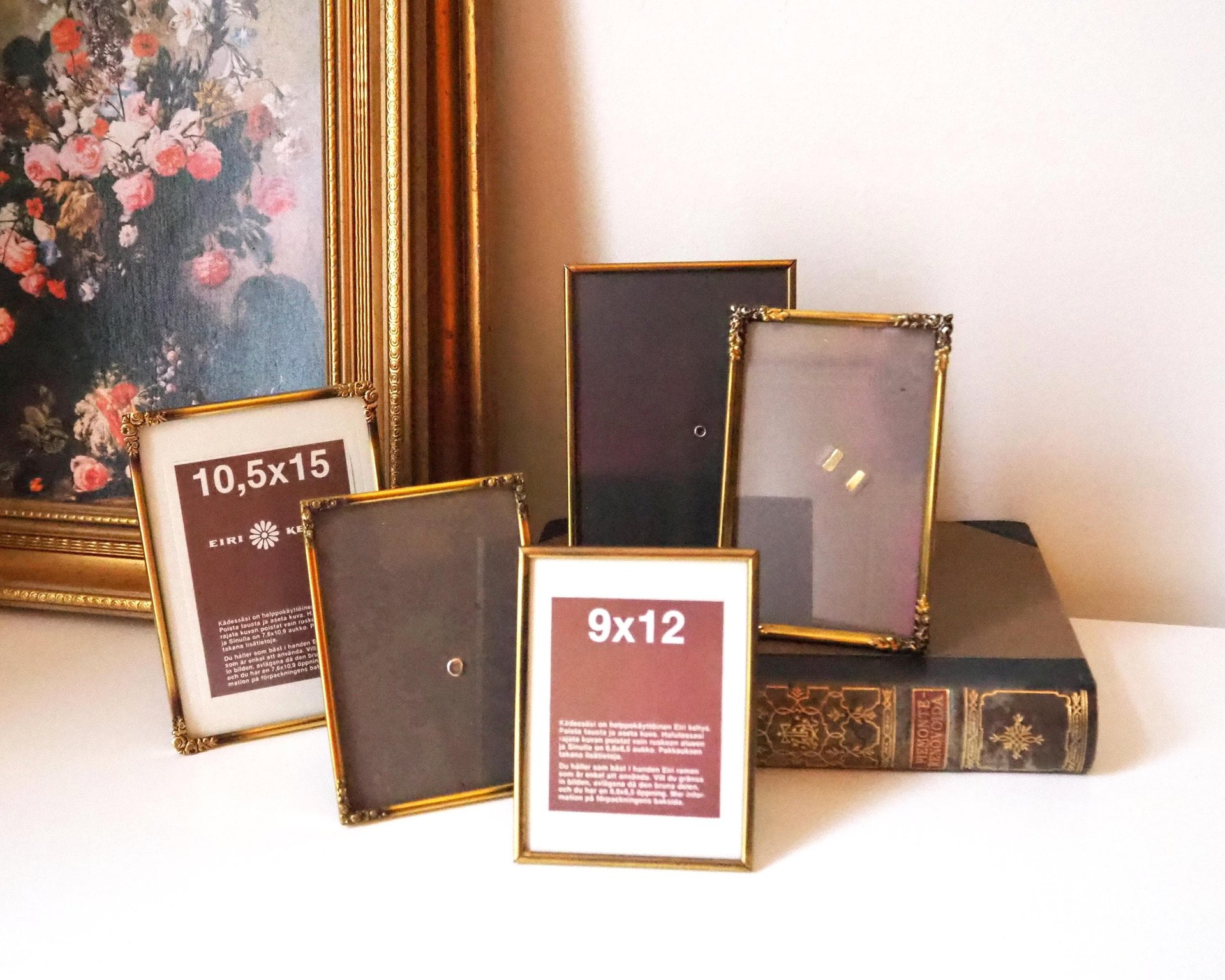 Set of five vintage photo frames | Mismatched photo frames | Set of five brass vintage frames | Vintage brass picture frames