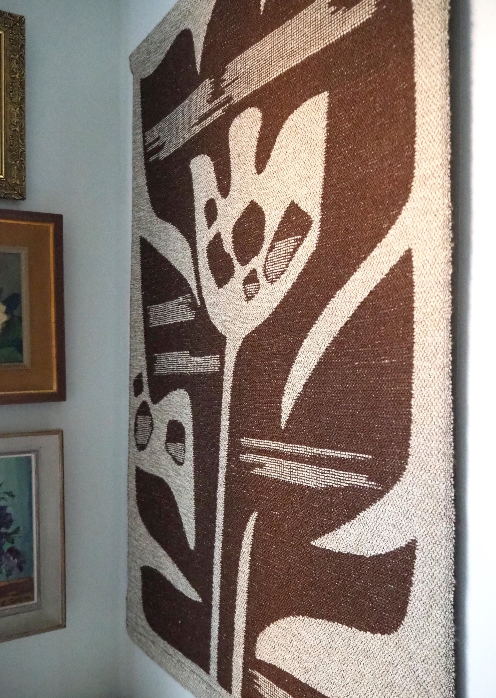 Vintage wall hanging | Large wall hanging | Scandinavian woven textile | Brown and beige wall hanging | Abstract wall tapestry