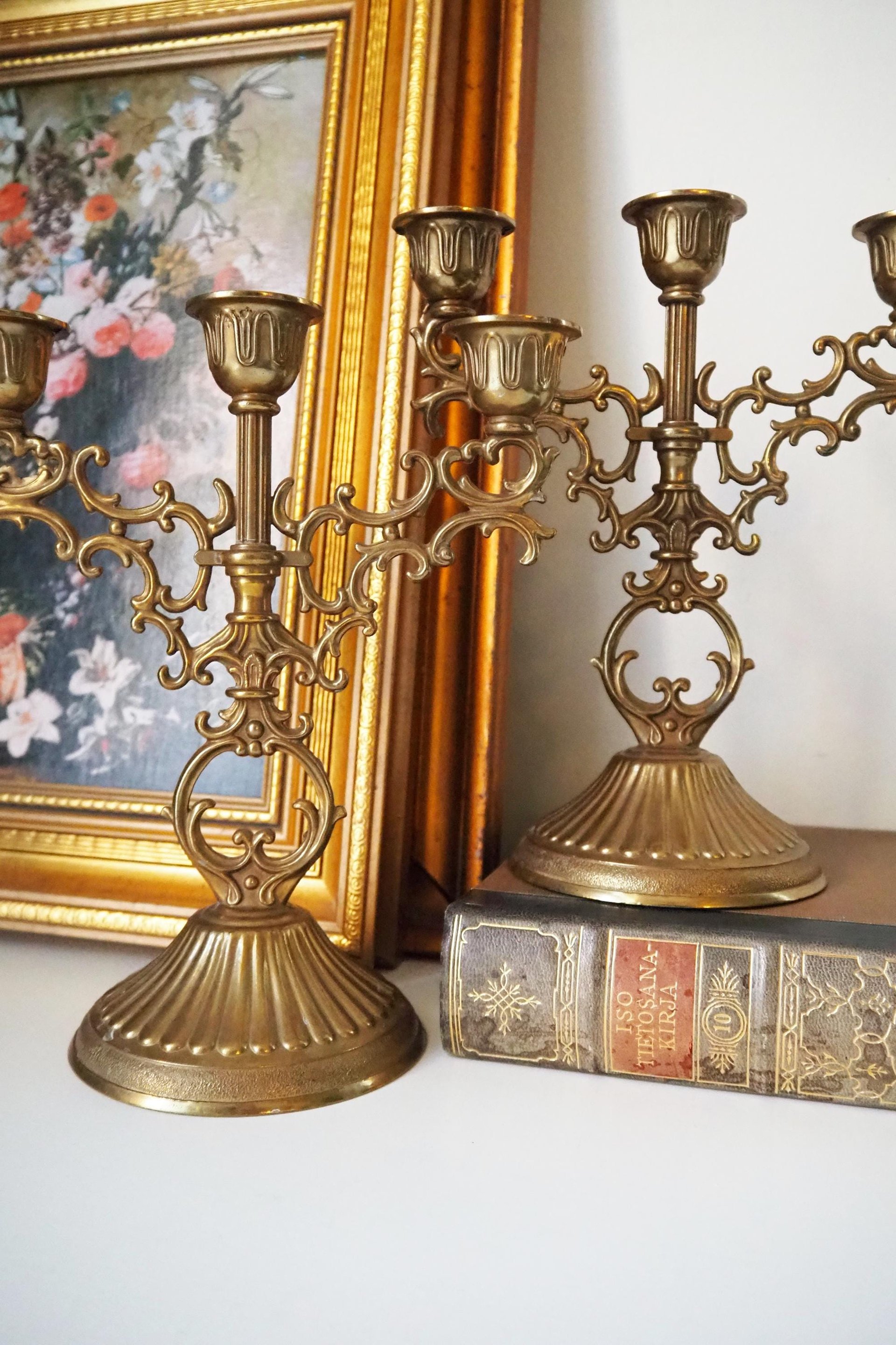 Vintage three arm candelabrums | Set of two matching candelabrums | Three arm candlestick holders | Vintage candelabra | Matching candelabra