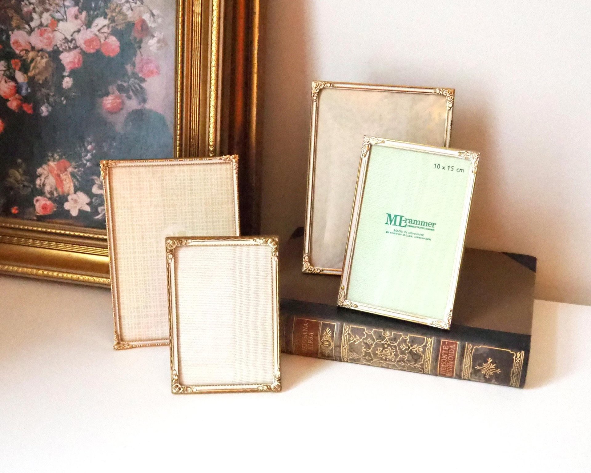 Set of four vintage photo frames | Set of four mismatched vintage frames | Vintage brass picture frames | Vintage brass frame set