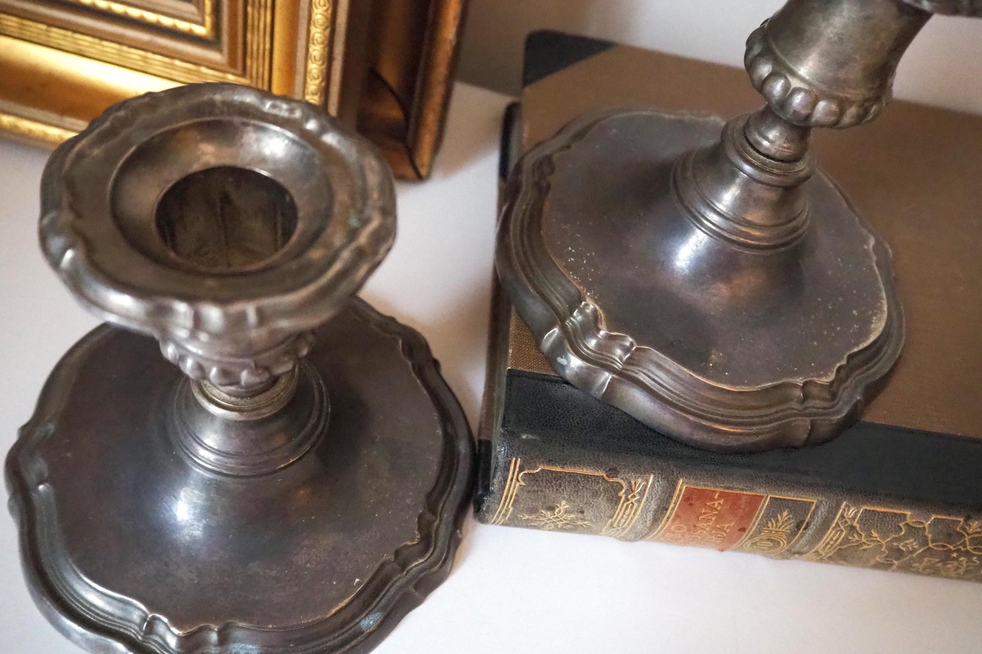 Set of two vintage candlestick holders | Silver plated candlestick holders | Large silver candlestick holders | Vintage candle holders