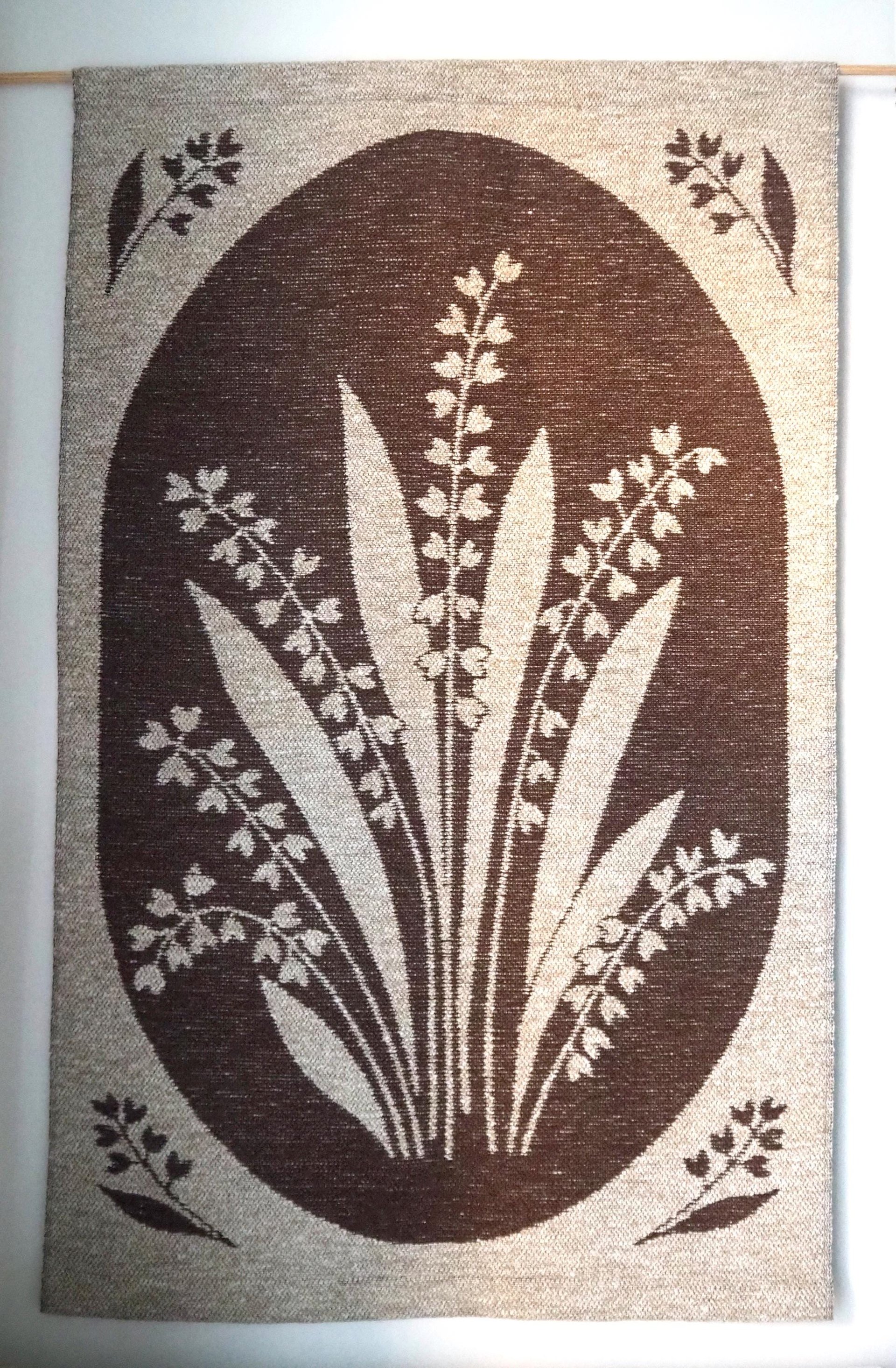 Vintage wall hanging | Lily of the Valley wall tapestry | Large wall hanging | Scandinavian woven textile | Brown wall hanging