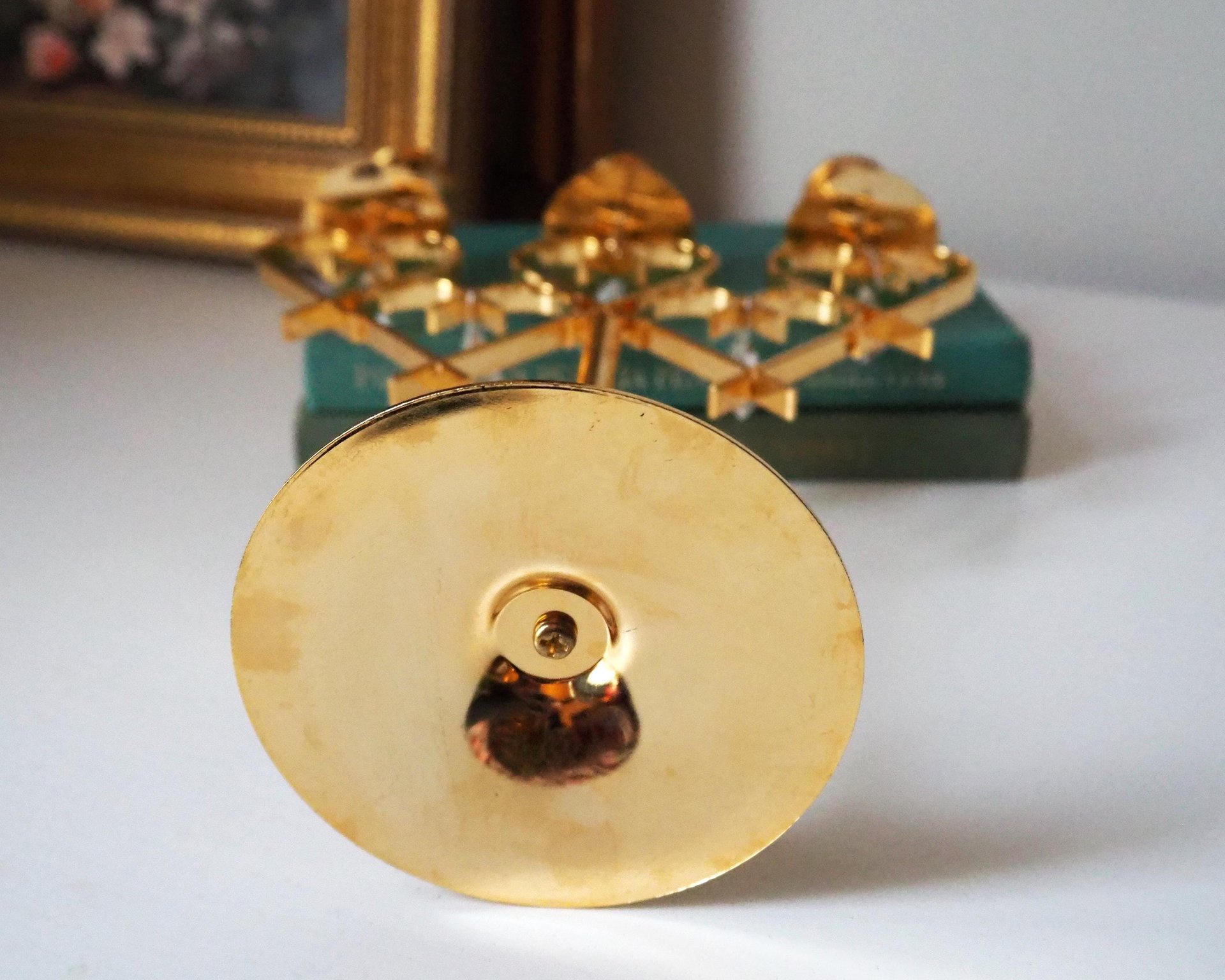 Vintage crystal candelabrum | Vintage three arm candle holder | Gold plated candelabra | Vintage heart candelabrum