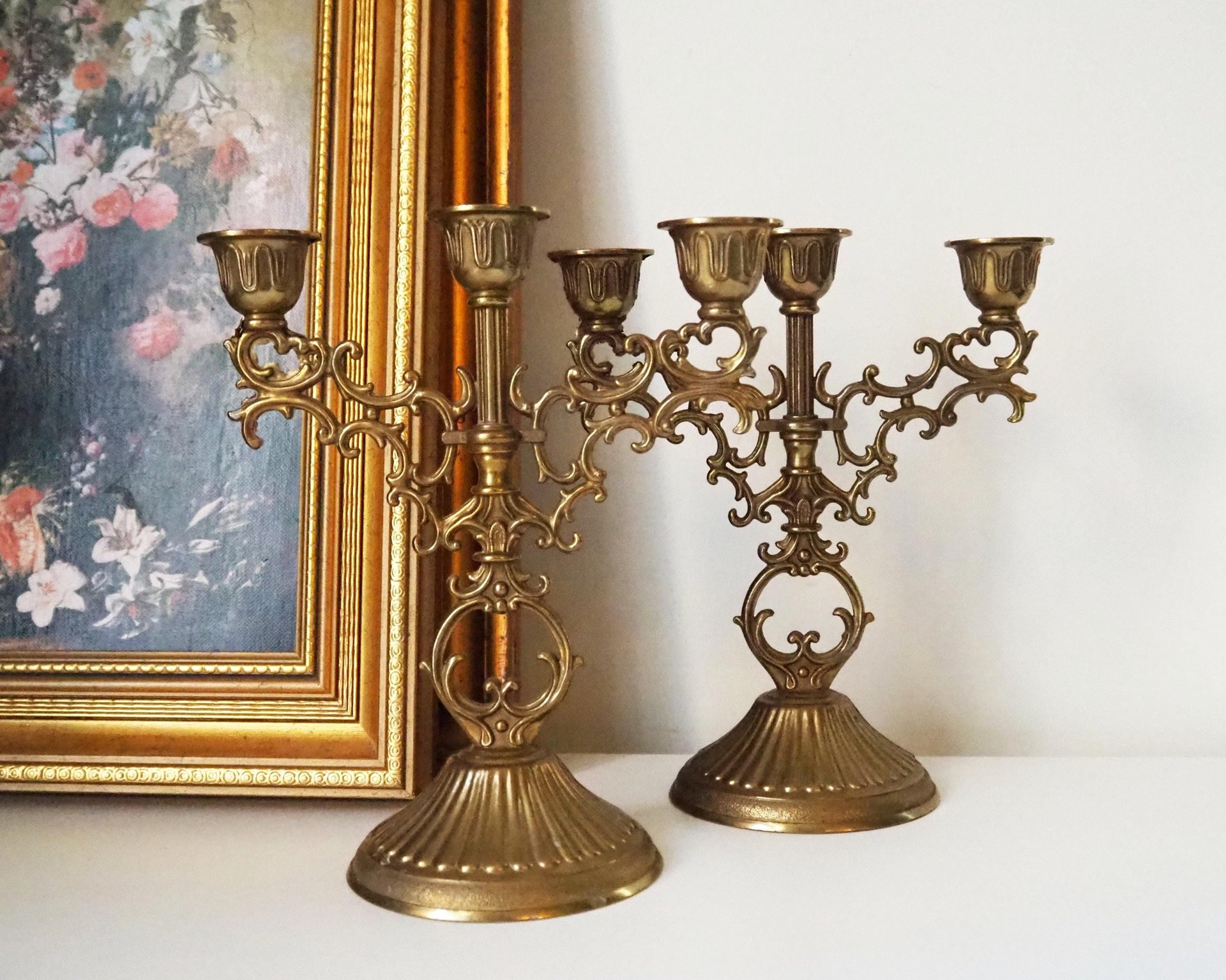 Vintage three arm candelabrums | Set of two matching candelabrums | Three arm candlestick holders | Vintage candelabra | Matching candelabra