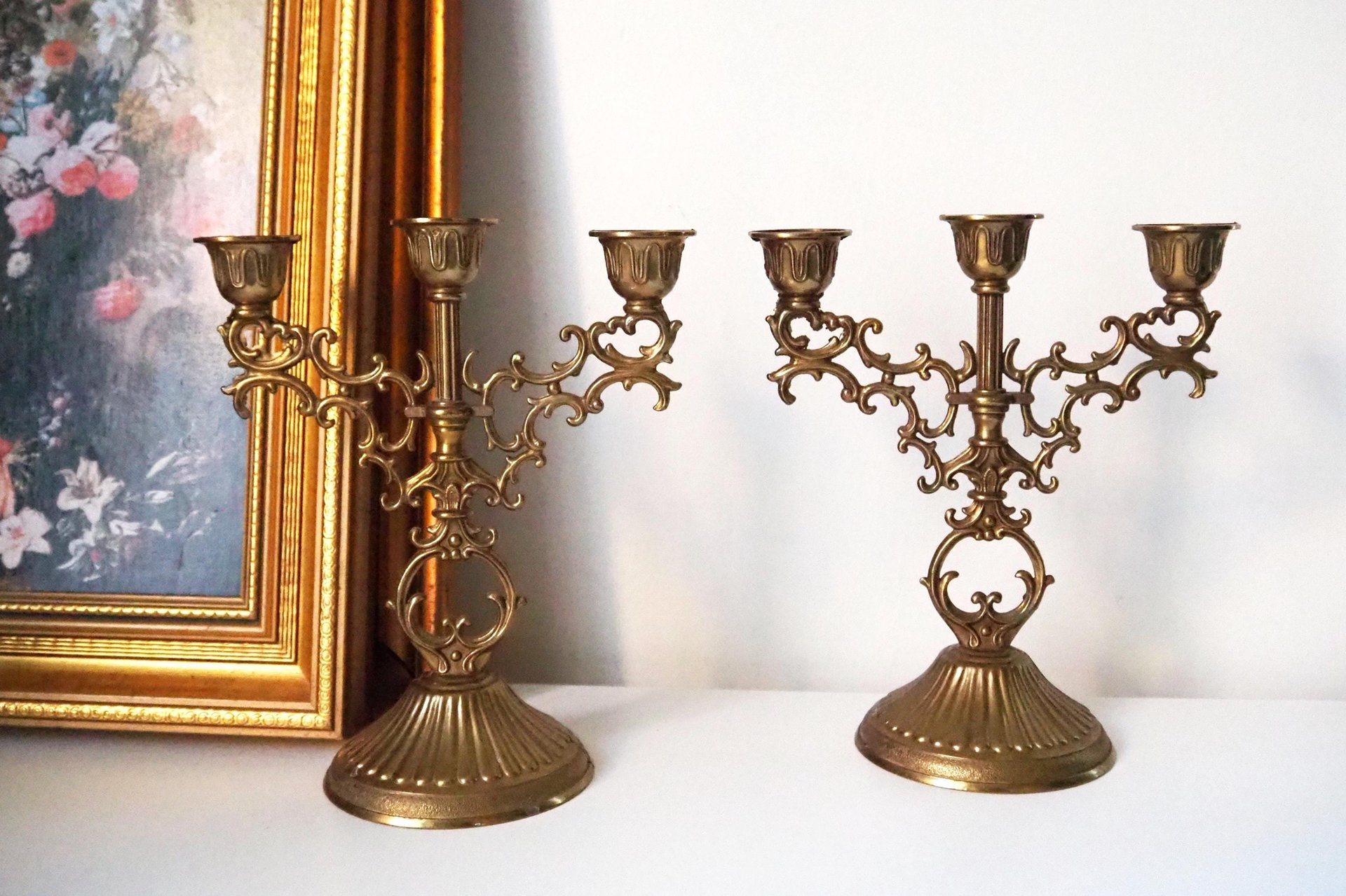 Vintage three arm candelabrums | Set of two matching candelabrums | Three arm candlestick holders | Vintage candelabra | Matching candelabra