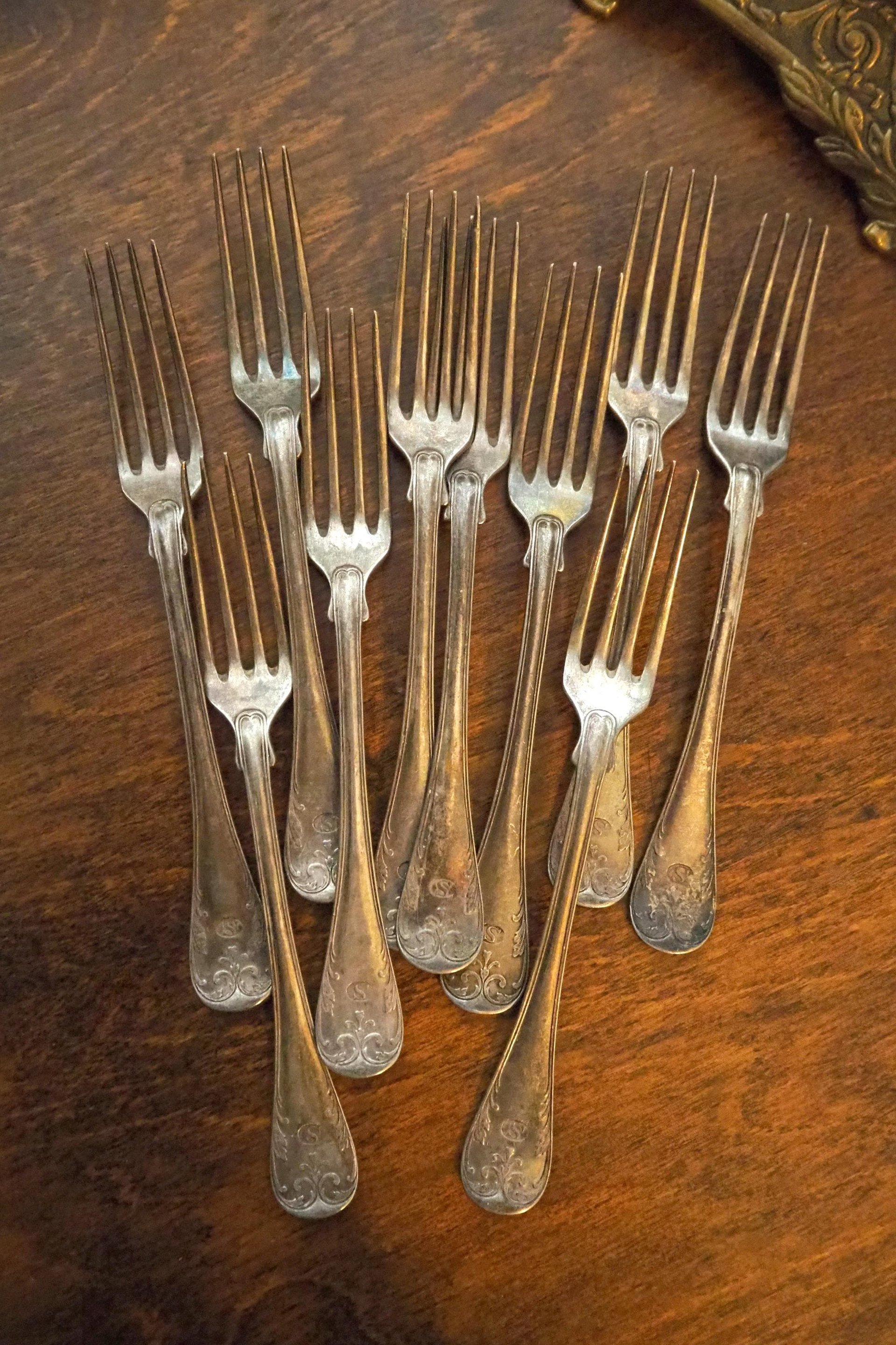 Set of ten vintage forks | C. G. Hallberg dinner forks | Vintage alpacca silver forks | Made in Sweden