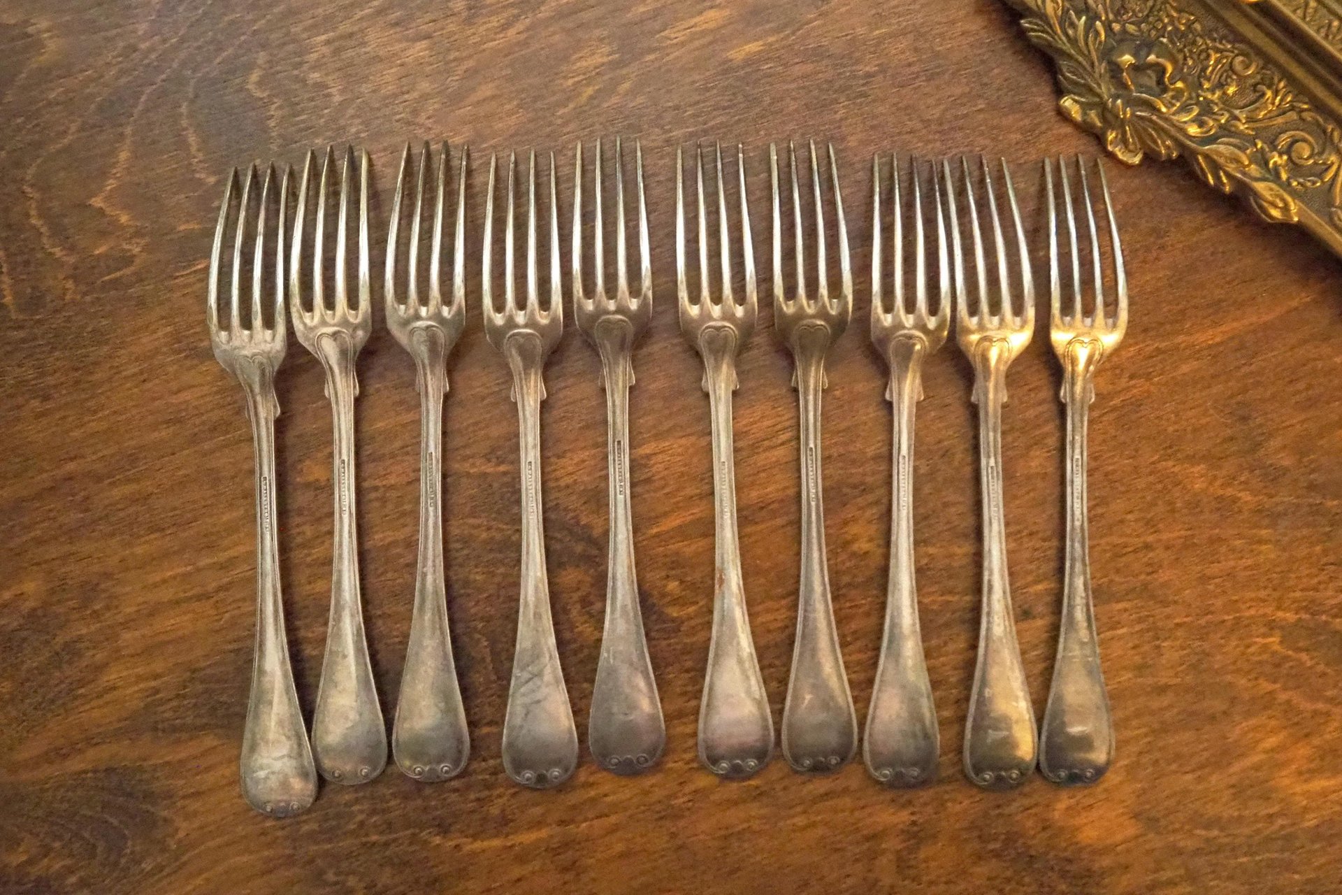 Set of ten vintage forks | C. G. Hallberg dinner forks | Vintage alpacca silver forks | Made in Sweden