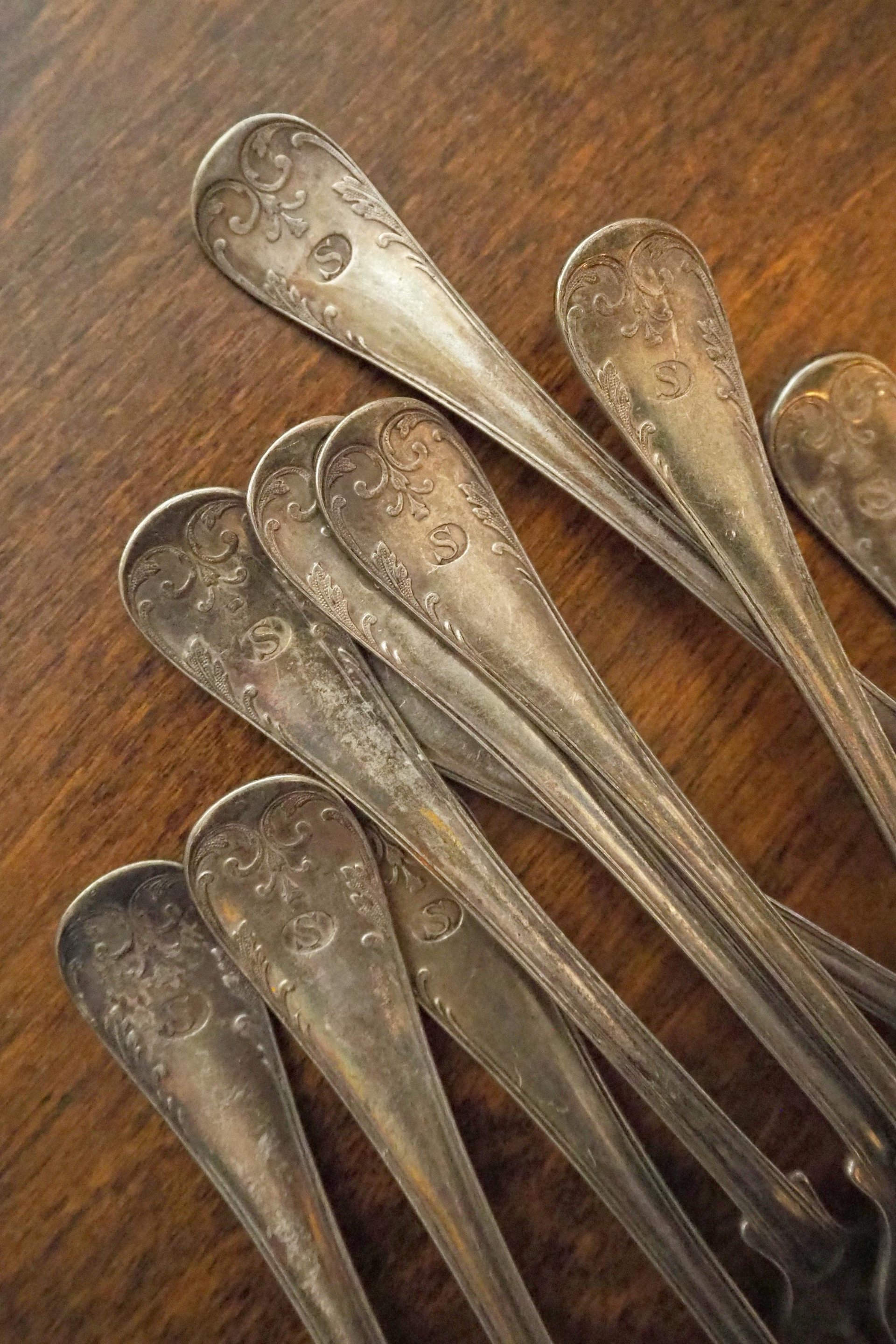 Set of ten vintage forks | C. G. Hallberg dinner forks | Vintage alpacca silver forks | Made in Sweden