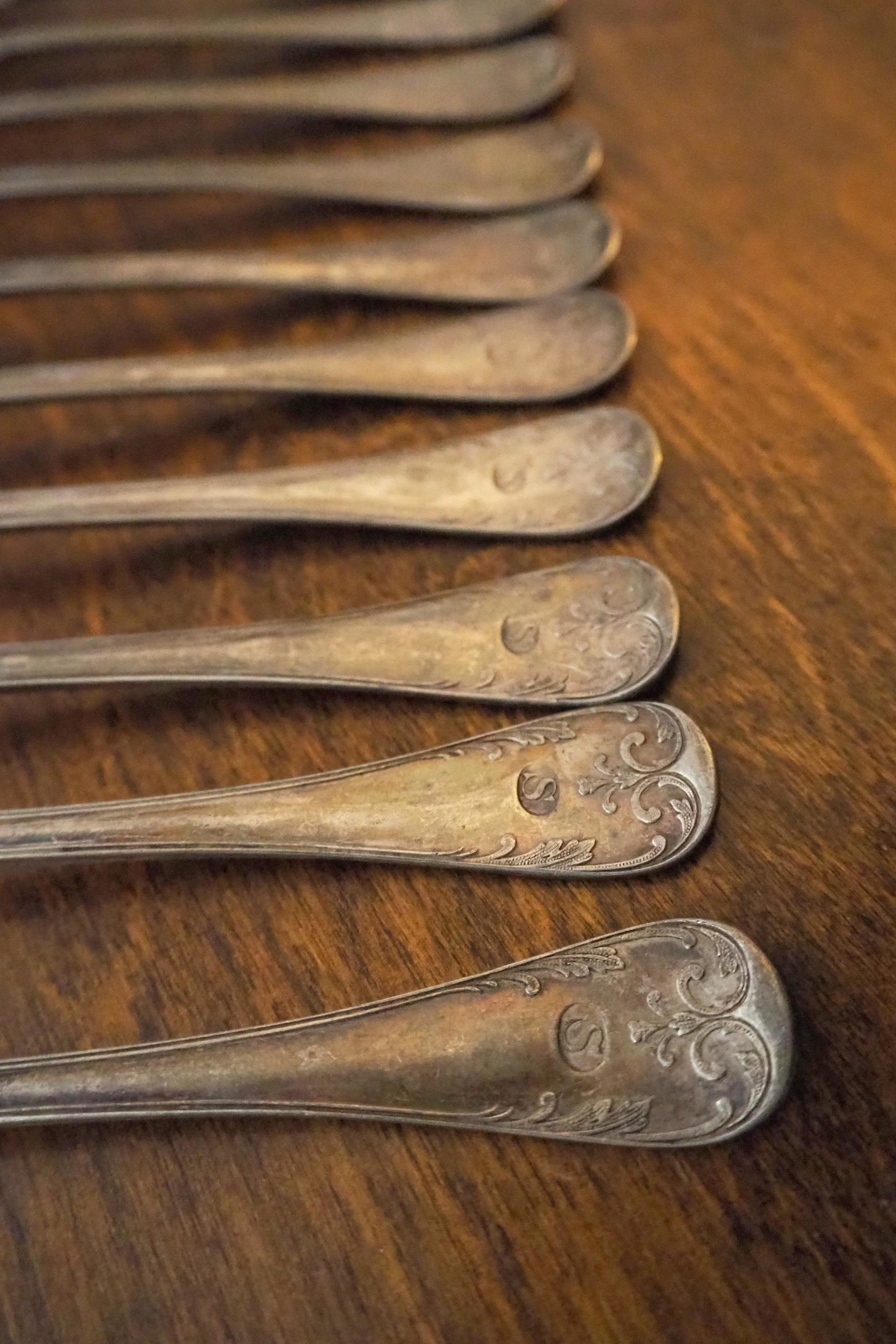 Set of ten vintage forks | C. G. Hallberg dinner forks | Vintage alpacca silver forks | Made in Sweden