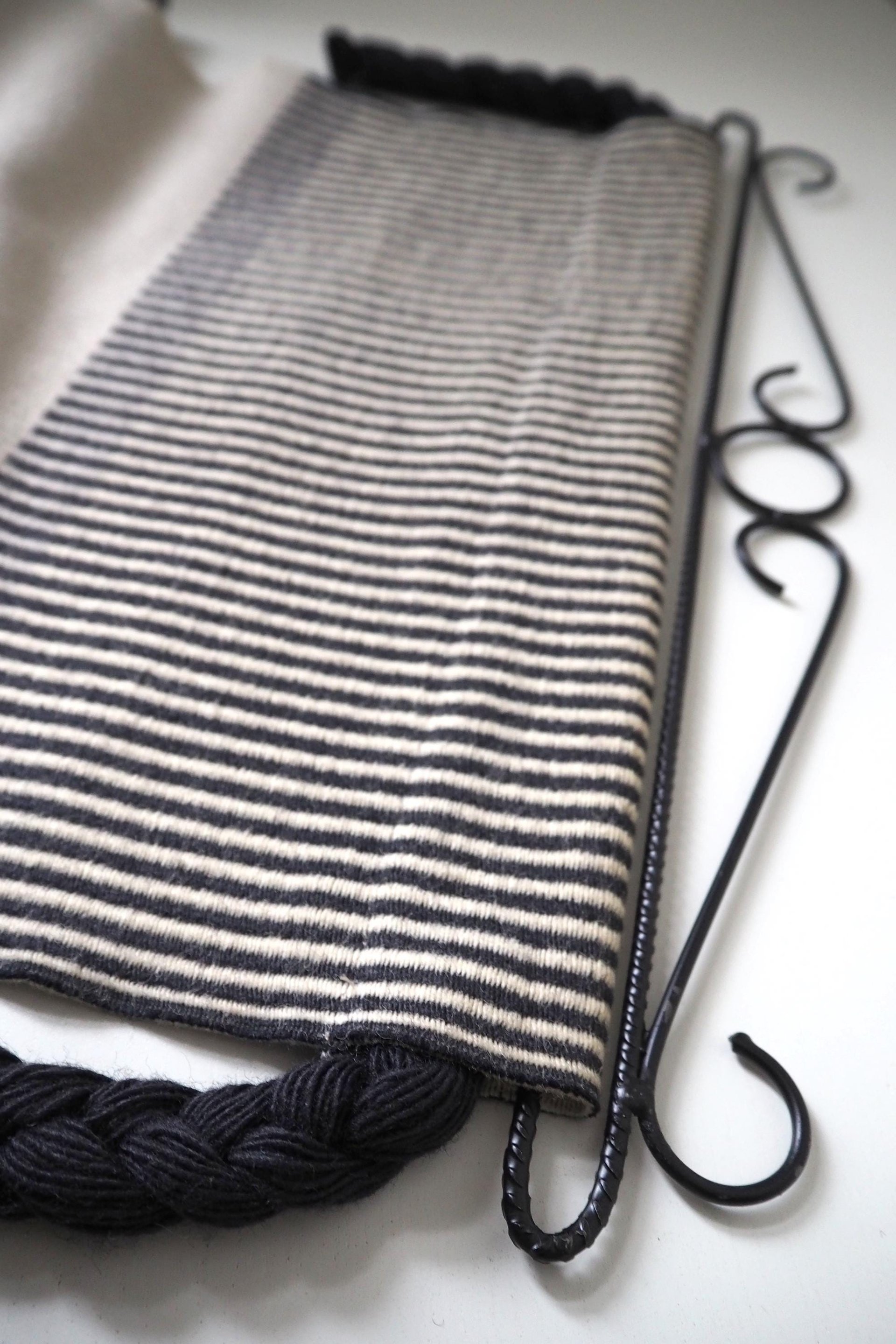 Vintage wall tapestry | Long wall hanging | Scandinavian woven textile | Geometrical wall tapestry | Black and white wall tapestry