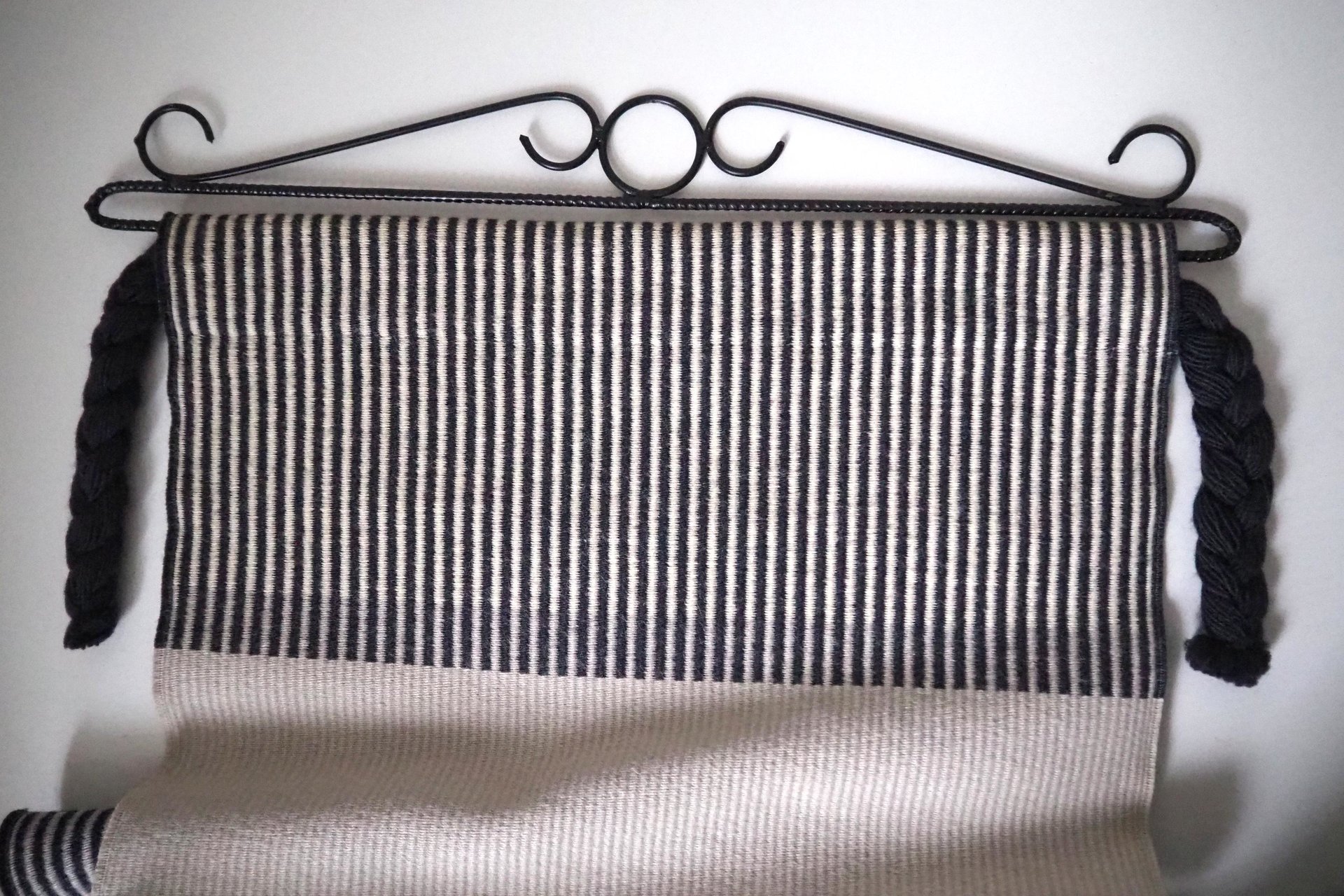 Vintage wall tapestry | Long wall hanging | Scandinavian woven textile | Geometrical wall tapestry | Black and white wall tapestry