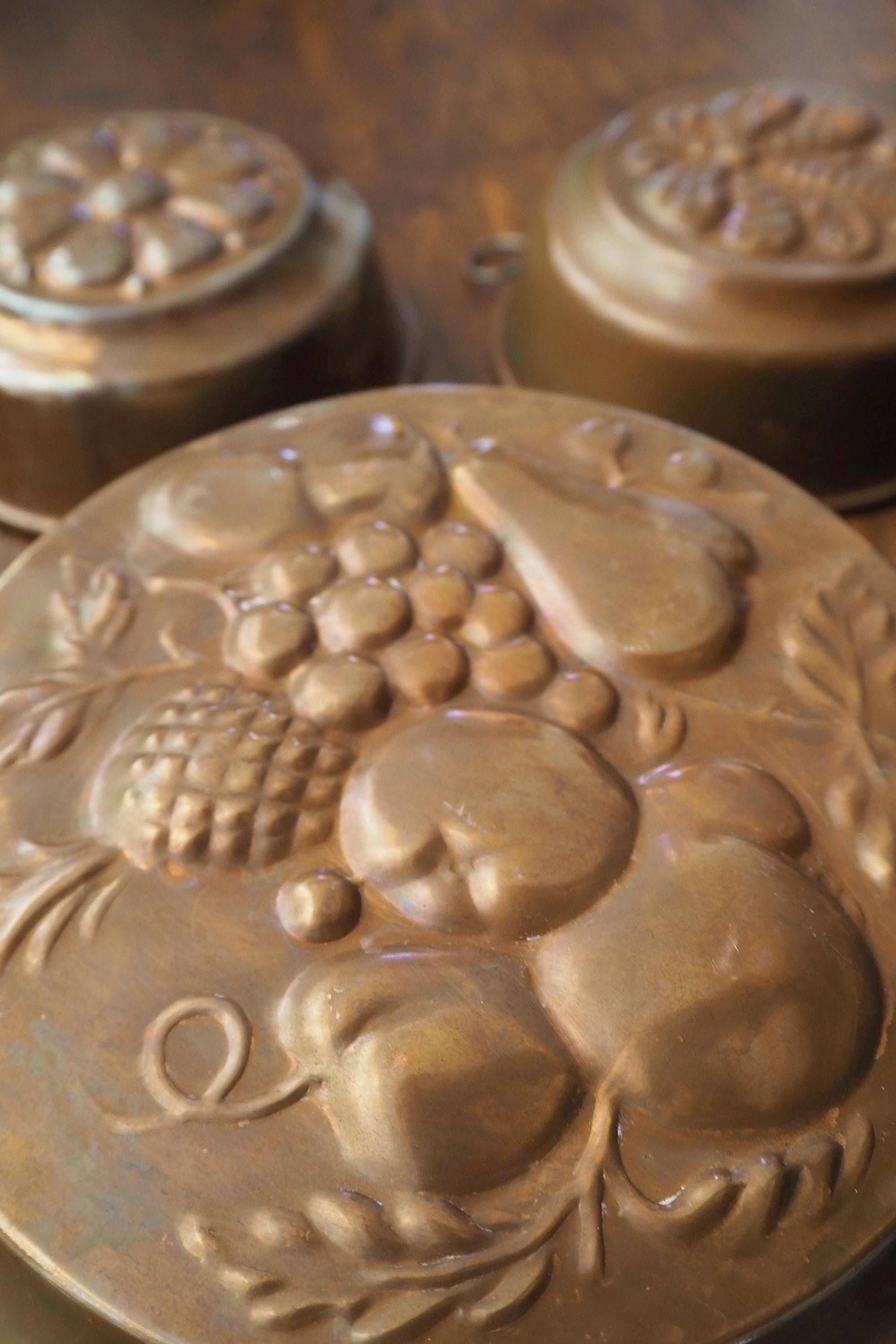 Set of three vintage copper baking molds | Vintage copper molds | Mismatched copper molds | Vintage baking molds | Vintage kitchen decor