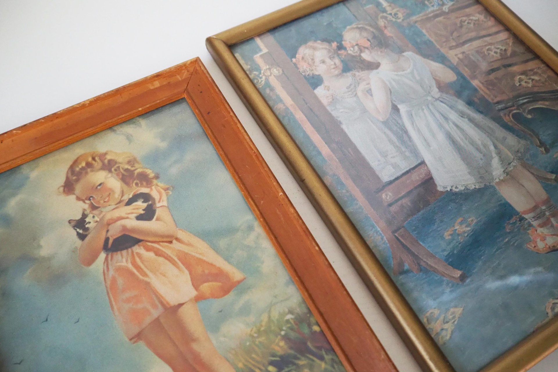 Vintage wall art set | Framed vintage prints for a nursery or a little girl's room | Vintage prints | Framed vintage prints