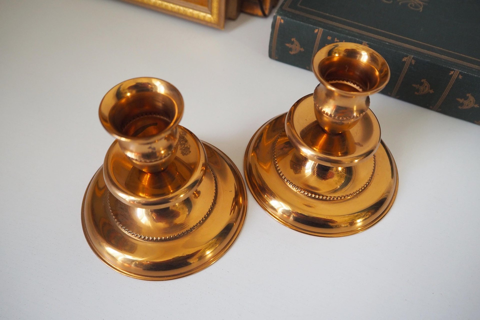 Pair of vintage candlestick holders | Gold plated candlestick holders | Simple candlestick holders | Made in Finland