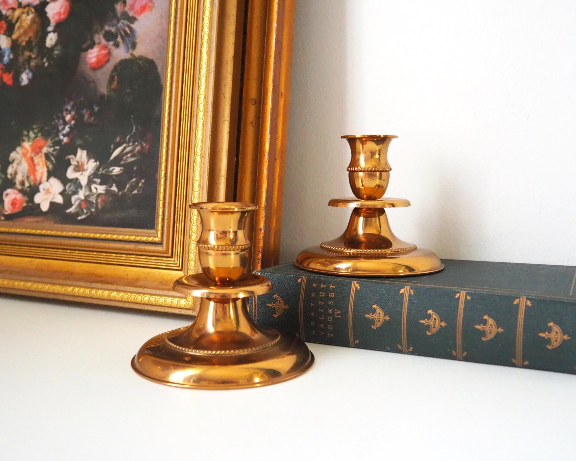 Pair of vintage candlestick holders | Gold plated candlestick holders | Simple candlestick holders | Made in Finland