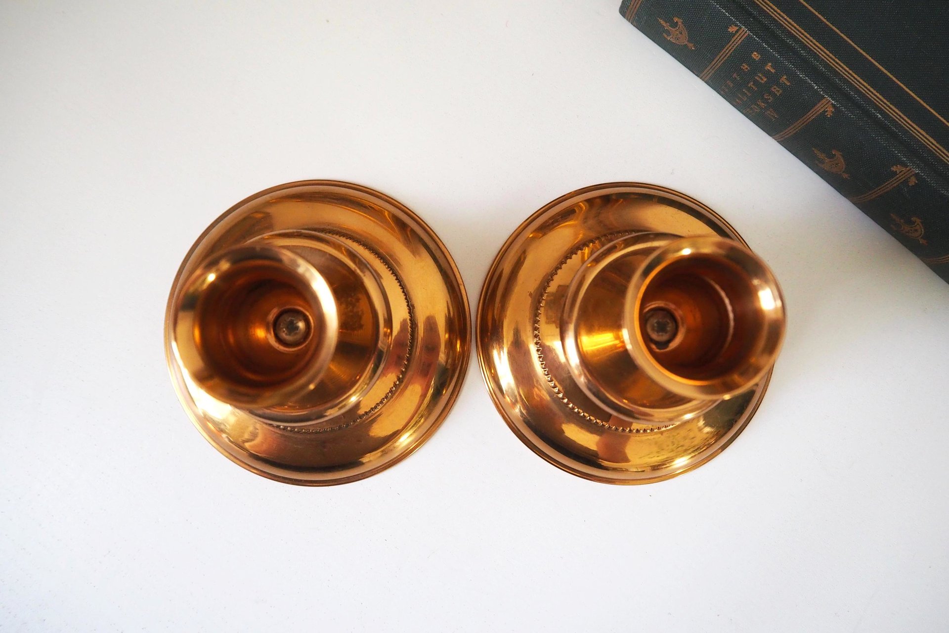 Pair of vintage candlestick holders | Gold plated candlestick holders | Simple candlestick holders | Made in Finland