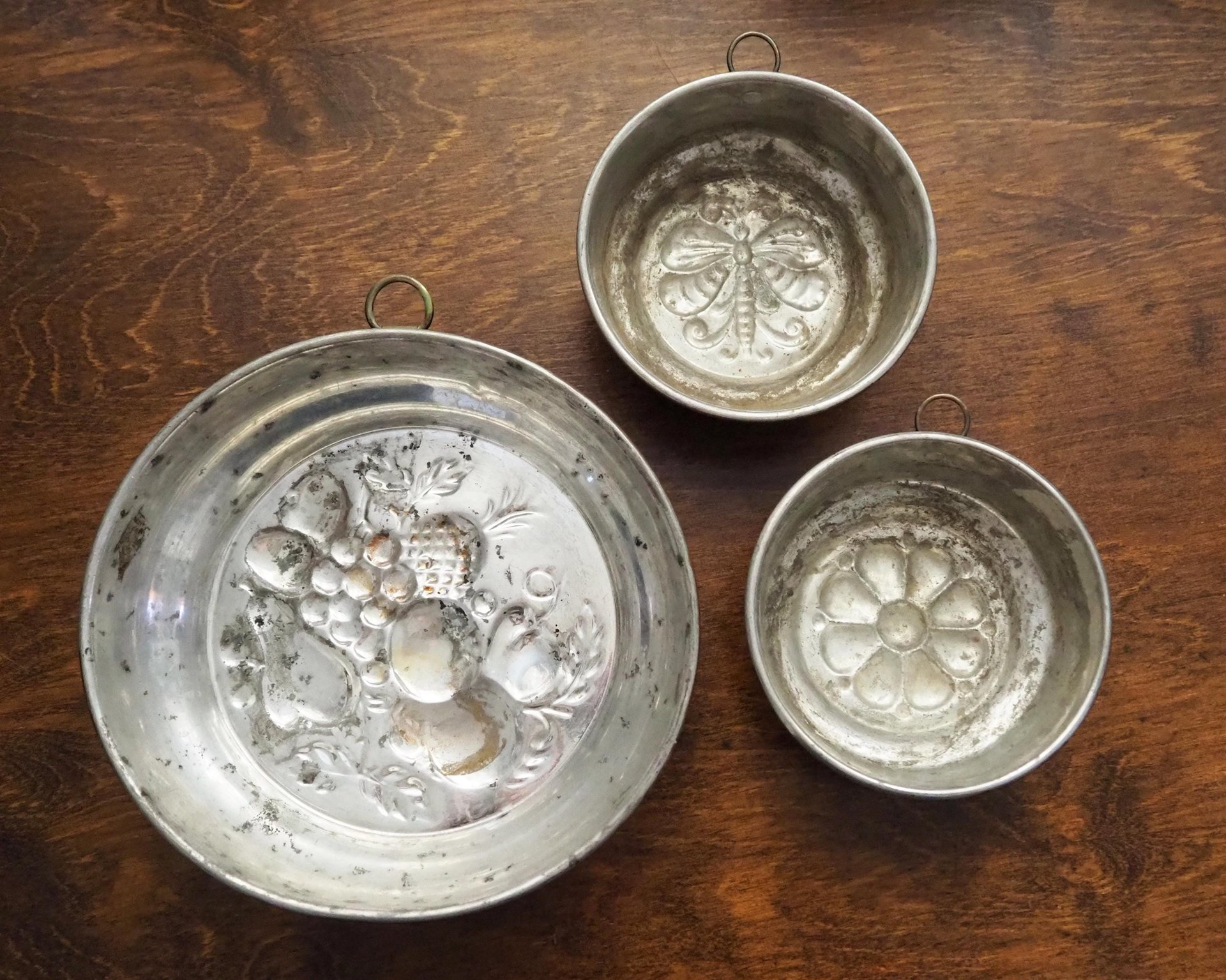 Set of three vintage copper baking molds | Vintage copper molds | Mismatched copper molds | Vintage baking molds | Vintage kitchen decor