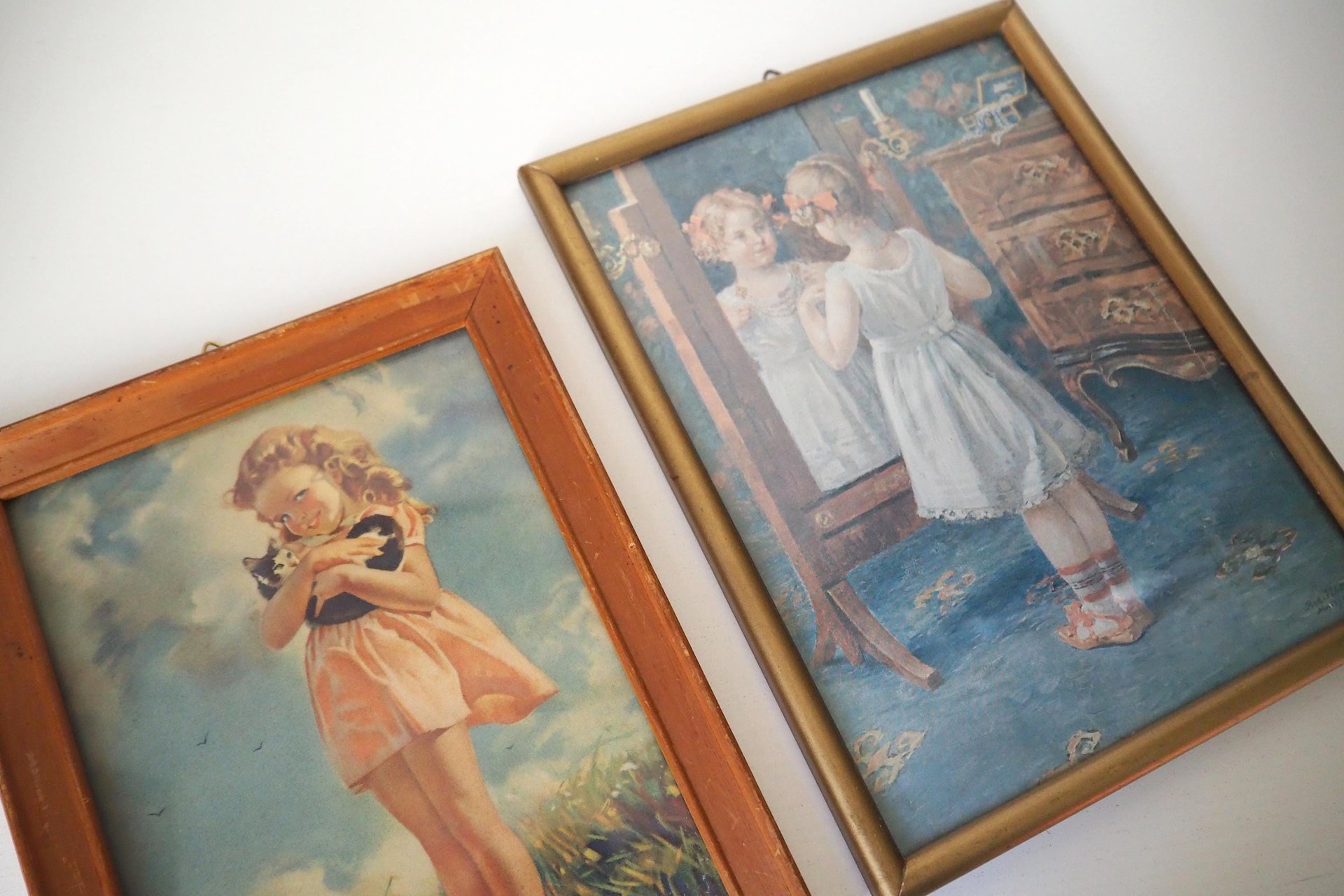 Vintage wall art set | Framed vintage prints for a nursery or a little girl's room | Vintage prints | Framed vintage prints