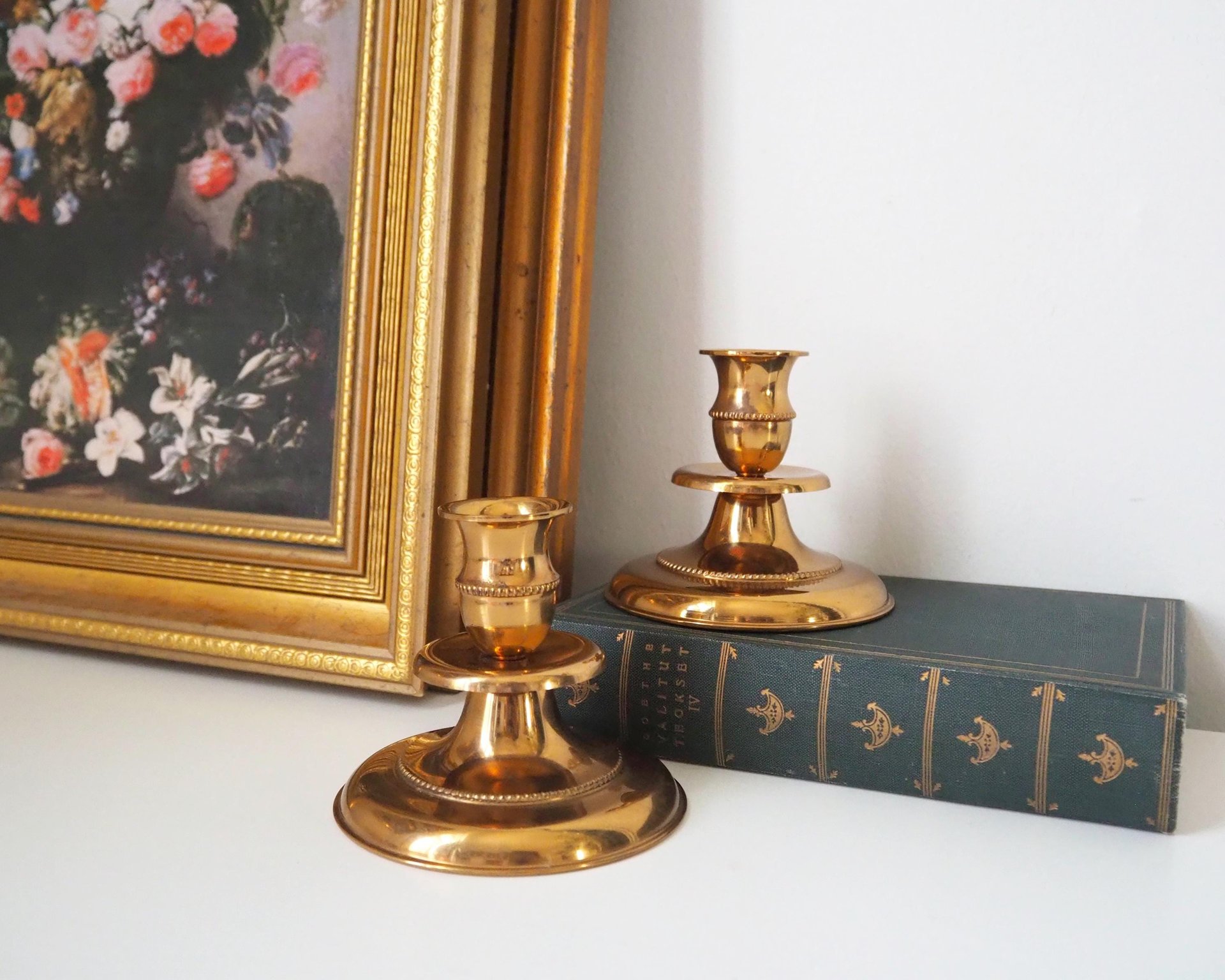 Pair of vintage candlestick holders | Gold plated candlestick holders | Simple candlestick holders | Made in Finland