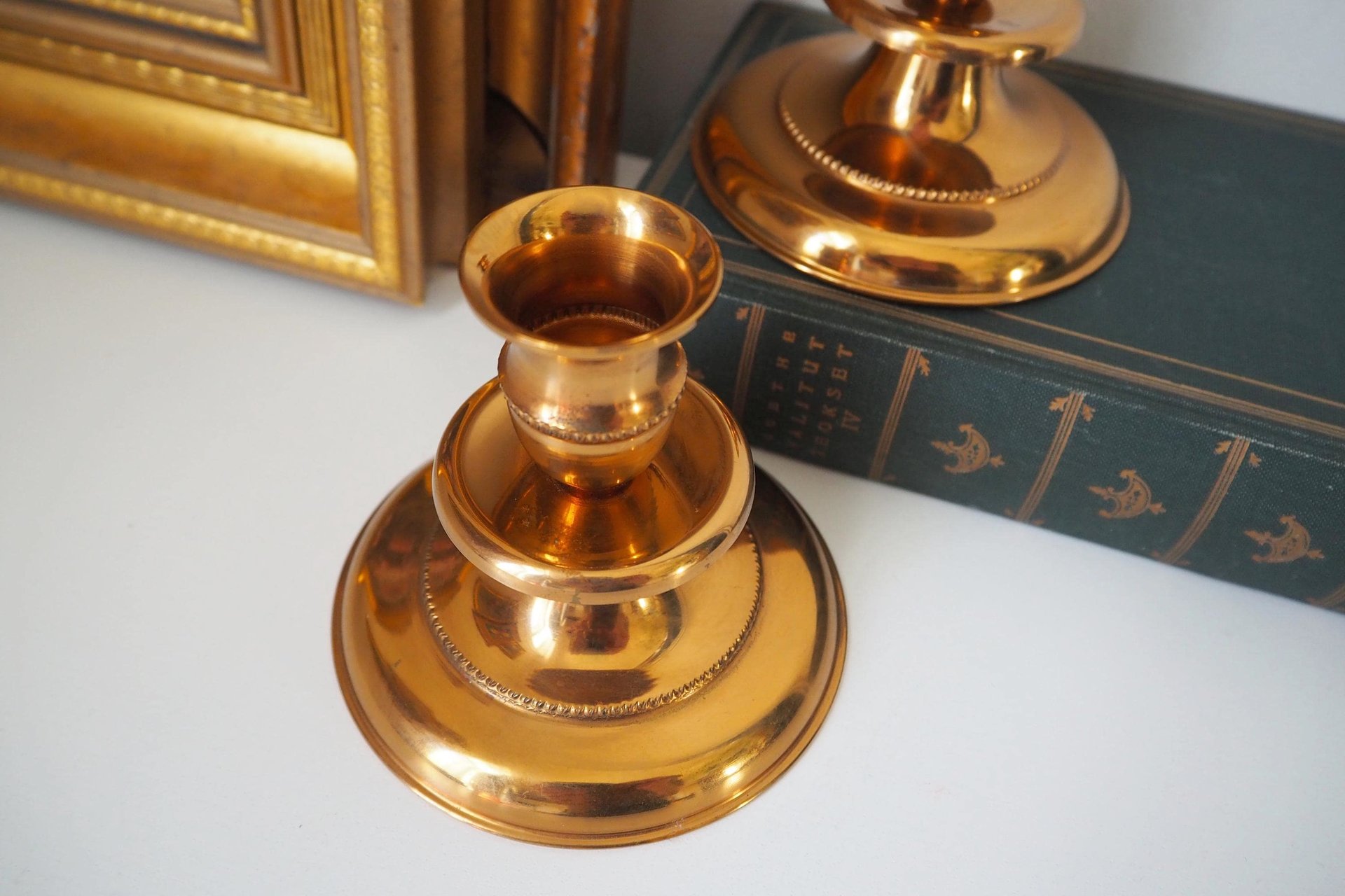 Pair of vintage candlestick holders | Gold plated candlestick holders | Simple candlestick holders | Made in Finland