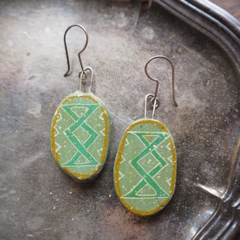Vintage earrings | Green handpainted earrings | Ceramic dangle earrings