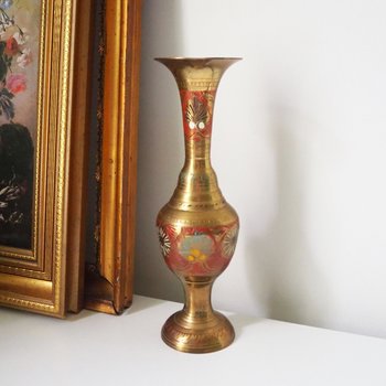 Vintage brass vase | Etched brass vase | Vintage single flower vase | Tall brass vase | Vintage vase