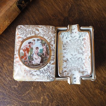 Vintage cigarette box | Vintage ashtray set | Empire England cigarette box and ashtrays | Three muses cigarette box