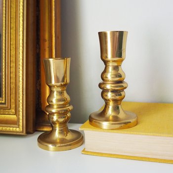 Pair of vintage candlestick holders | Brass tone candlestick holders | Heavy candlestick holders