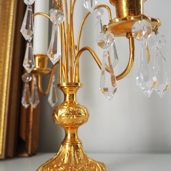 Vintage crystal candelabra | Vintage two arm candelabra | Gold plated candelabra | Vintage candelabra