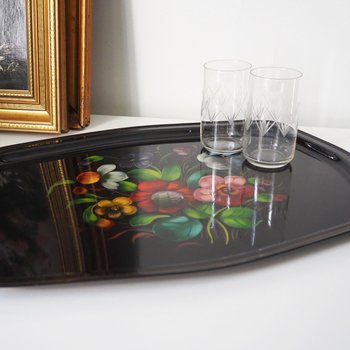 Vintage floral metal tray | Large handpainted floral tray | Vintage floral tray | Vintage Zhostovo tray