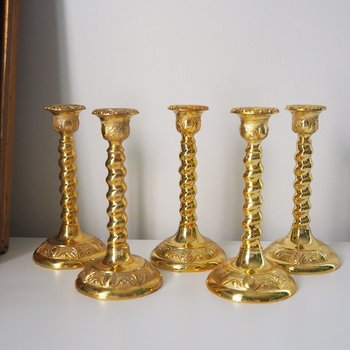 Set of five vintage candlestick holders | Gold plated candle holders | Vintage candle holder set | Made in England