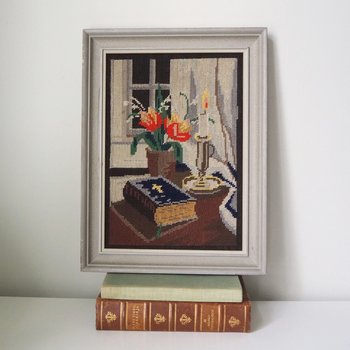 Vintage needlepoint wall art | Religious needlepoint | Scandinavian wall art | Needlepoint wall hanging | Wool needlepoint