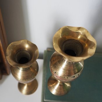 Set of two small vintage vases | Small brass vases | Vintage bud vase | Vintage single flower vases | Etched brass vases